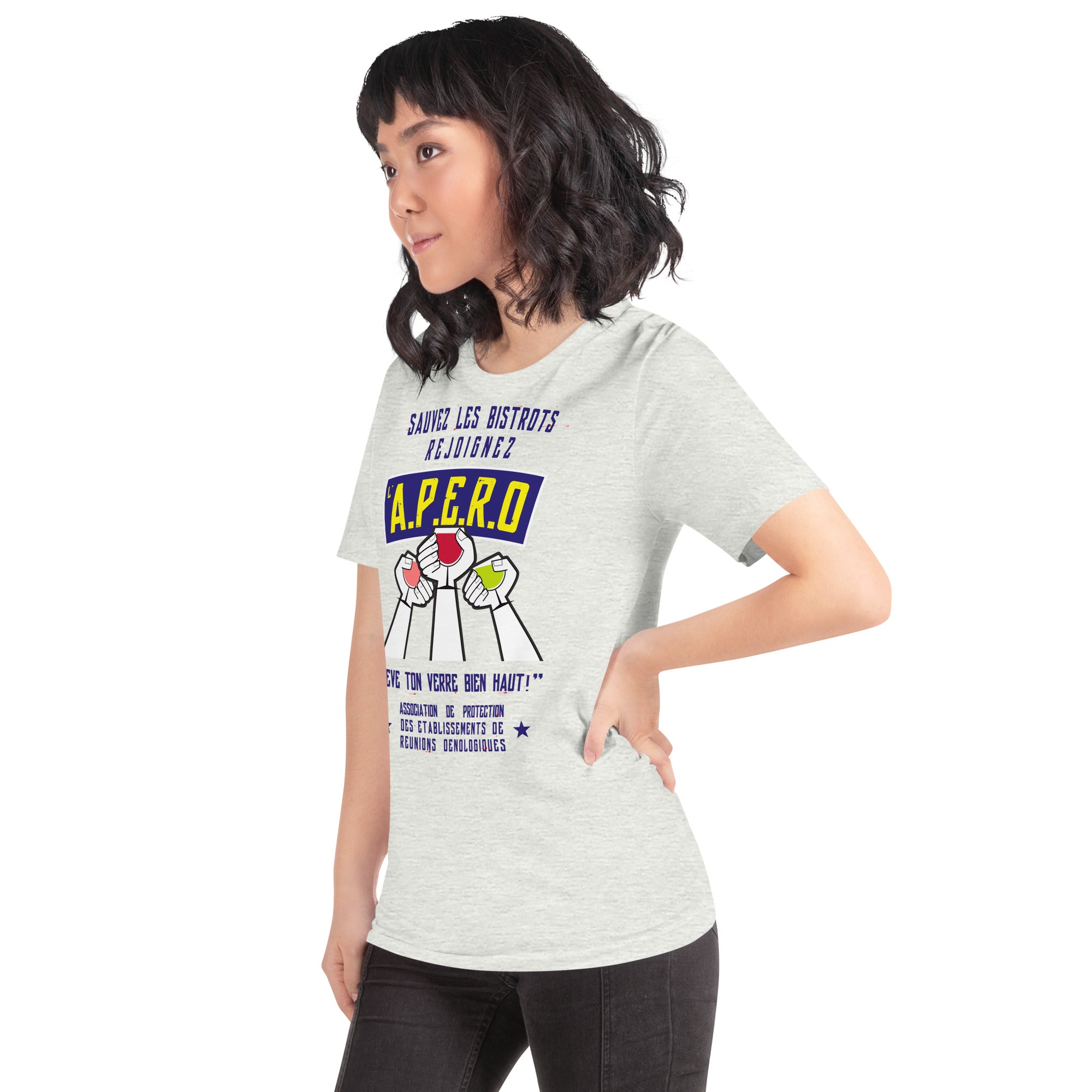 Unisex cotton t-shirt Sauvez les Bistrots, rejoignez l'Apéro on light heather colors