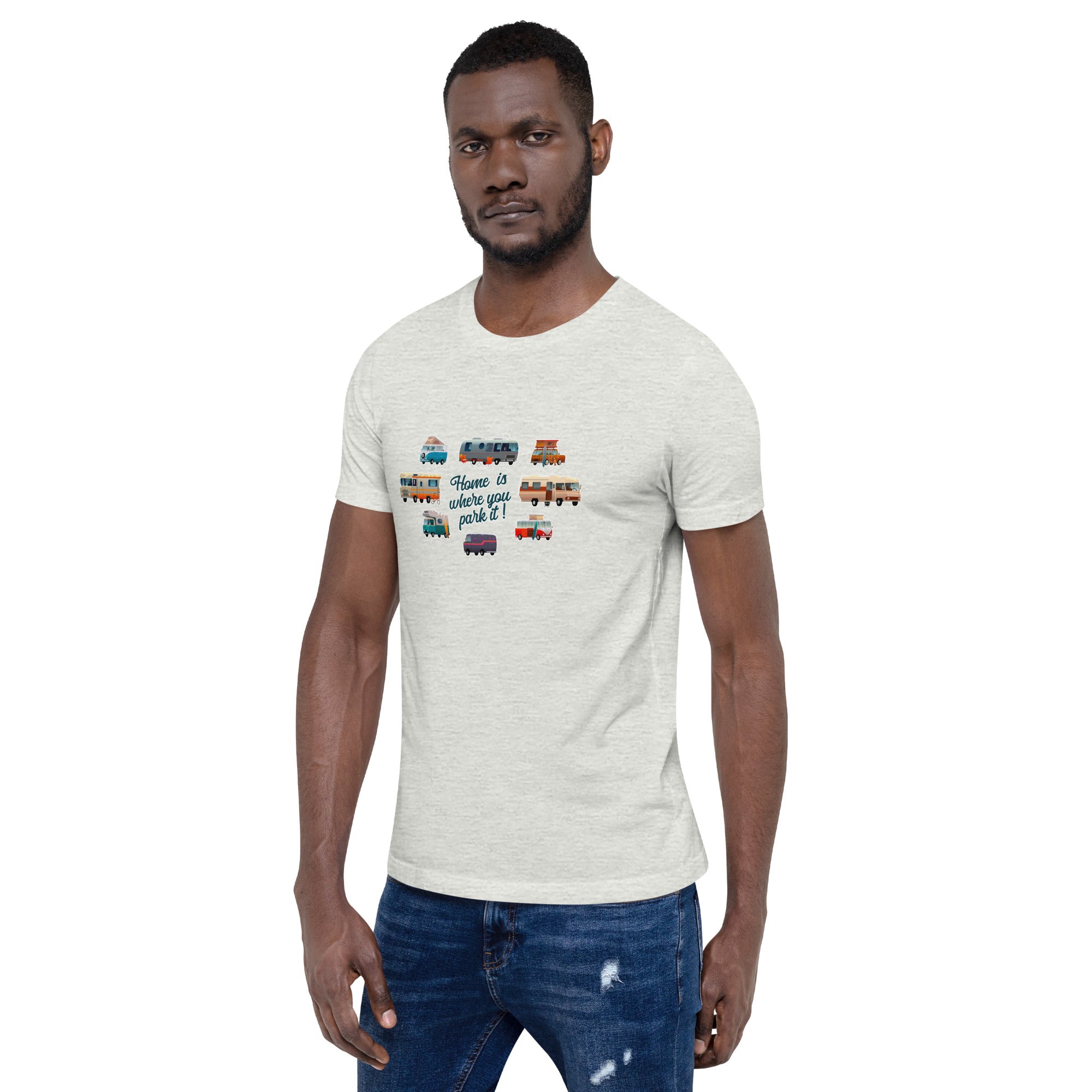 T-shirt en coton unisexe Square Vintage Campers sur couleurs chinées claires