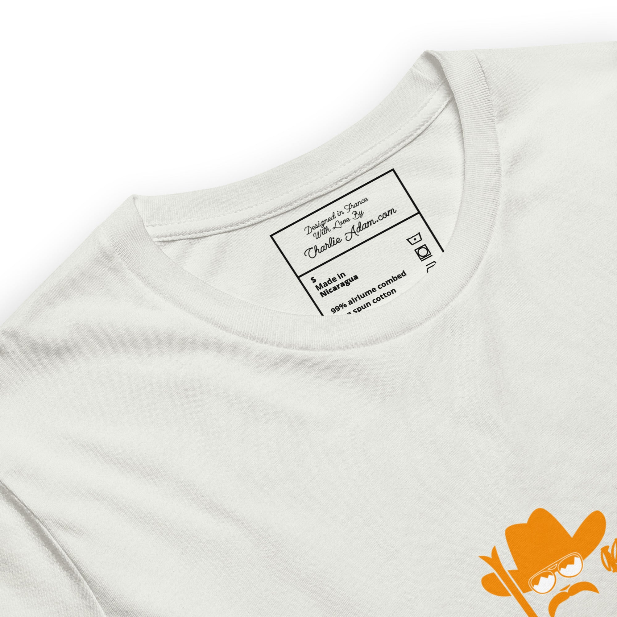 T-shirt en coton unisexe Skiing Cowboy (face) & Ski Fight at OK Corral Outline (dos) sur couleurs chinées claires