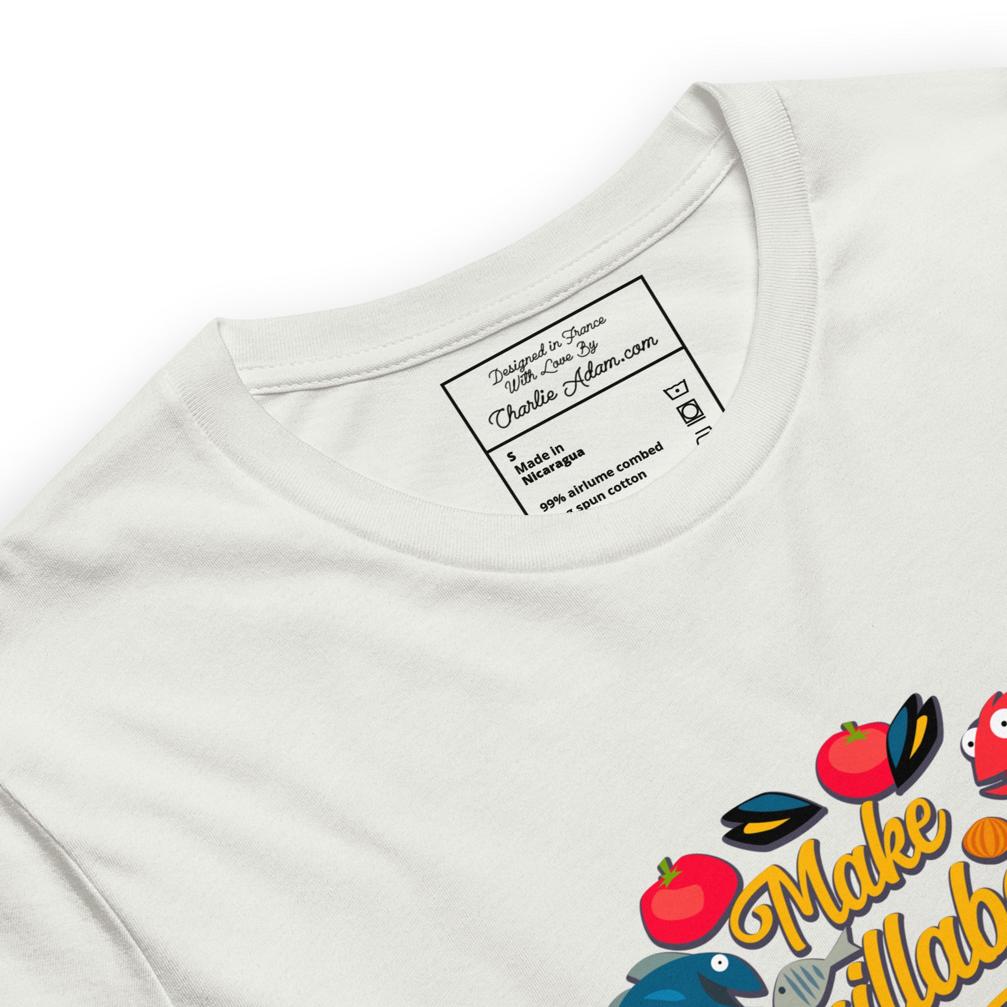 T-shirt en coton unisexe Make Bouillabaisse Not War sur couleurs chinées claires