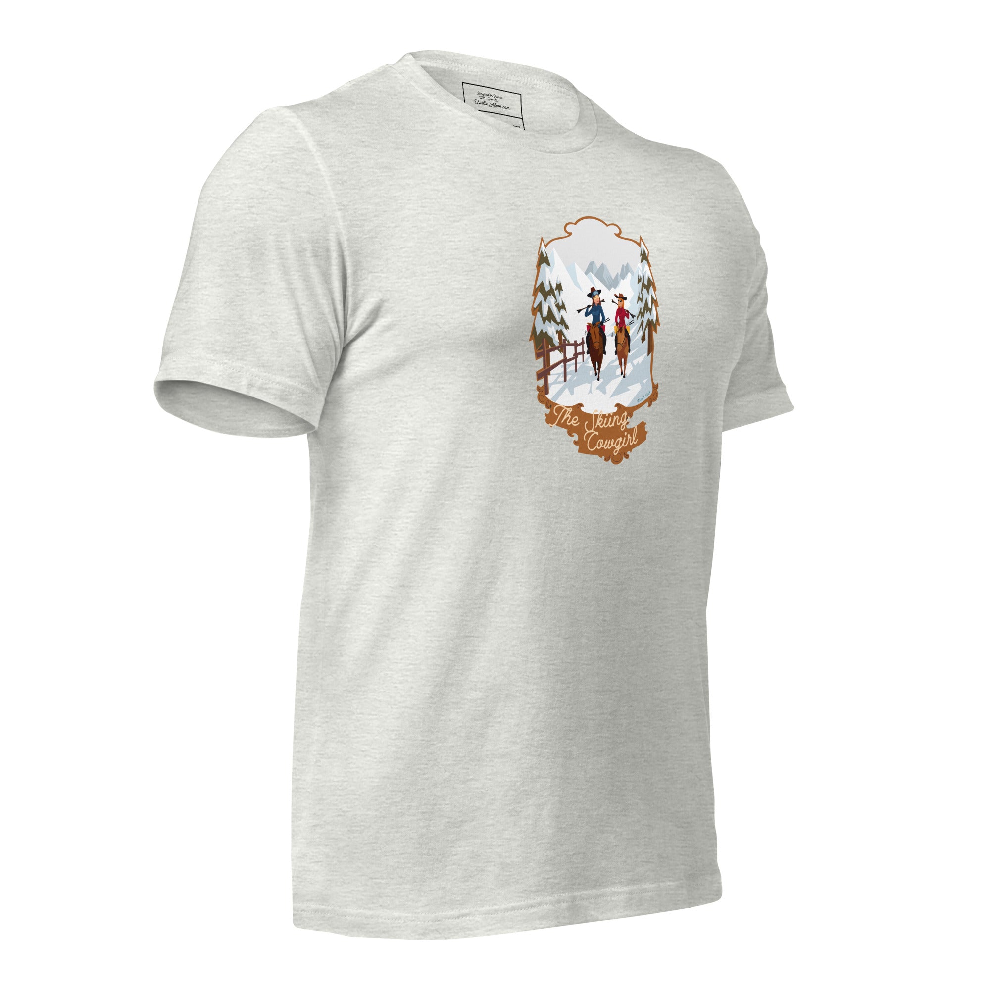 T-shirt en coton unisexe The Skiing Cowgirl sur fond clair