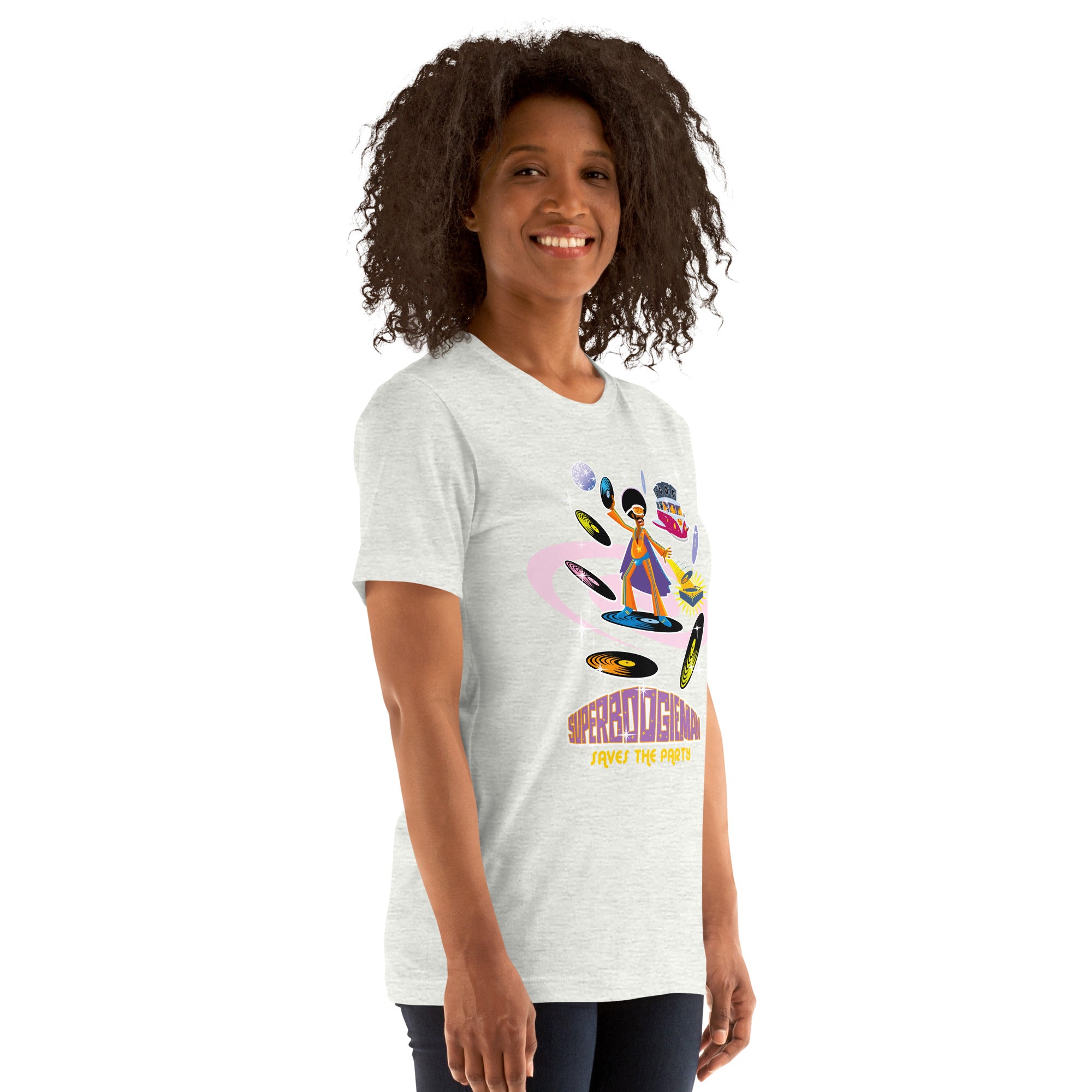 Unisex t-shirt Superboogieman saves the Party on light heather colors