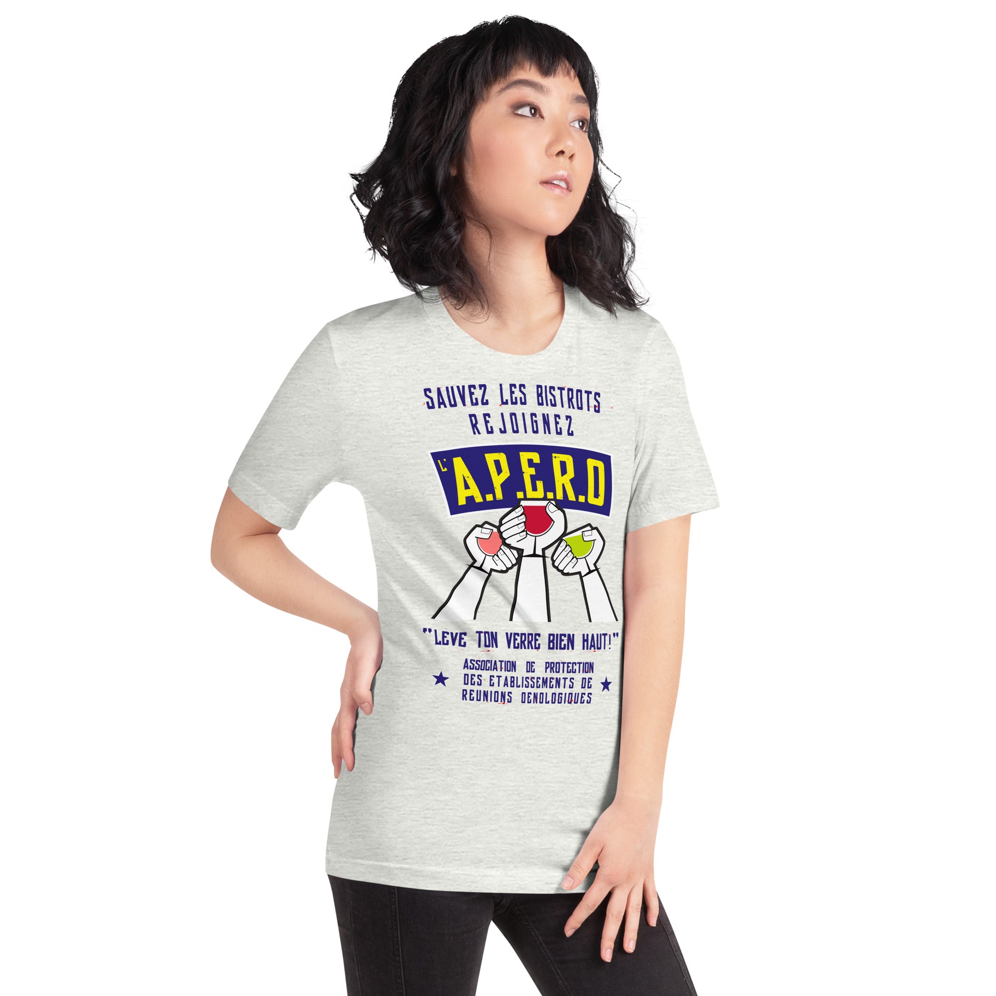 Unisex cotton t-shirt Sauvez les Bistrots, rejoignez l'Apéro on light heather colors