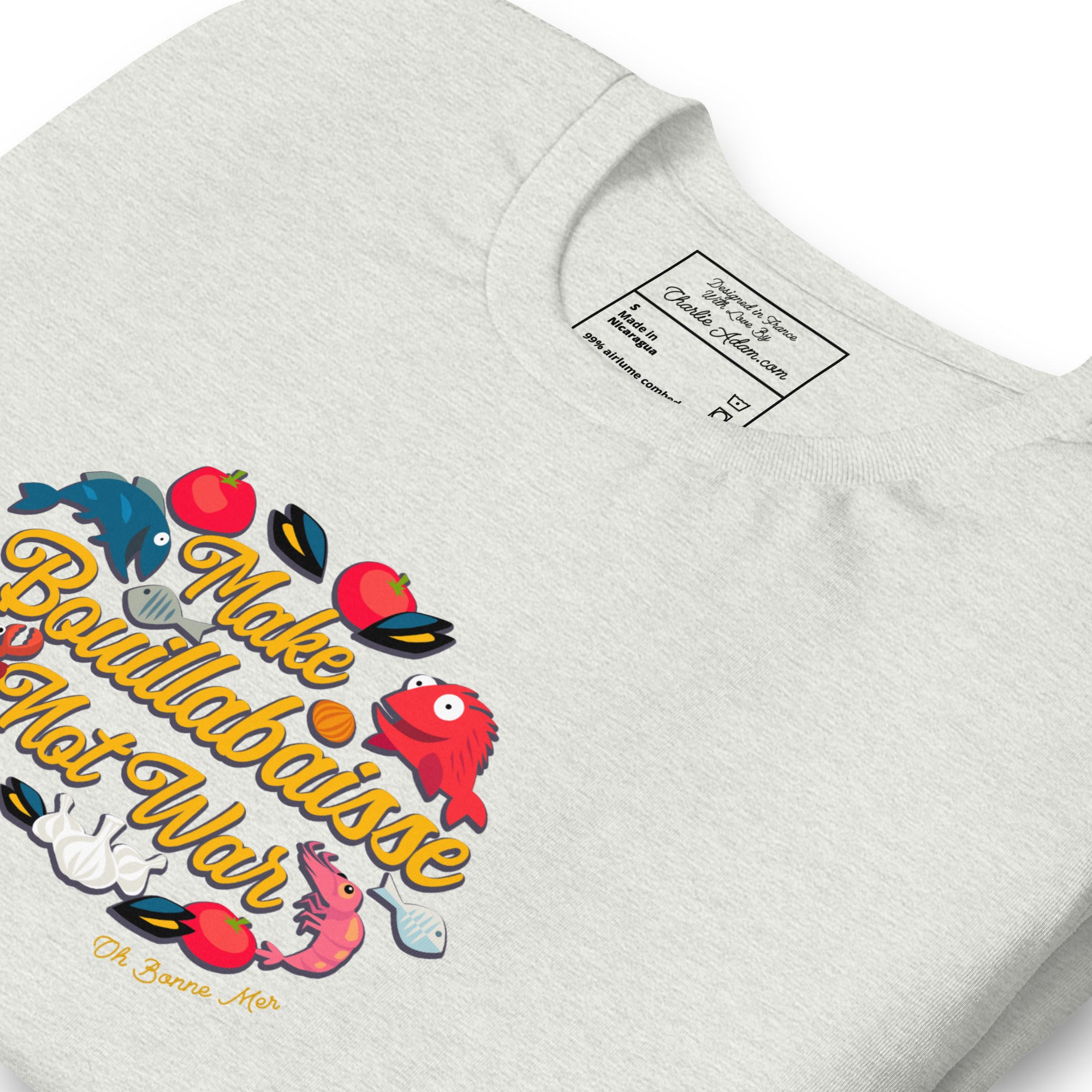 T-shirt en coton unisexe Make Bouillabaisse Not War sur couleurs chinées claires