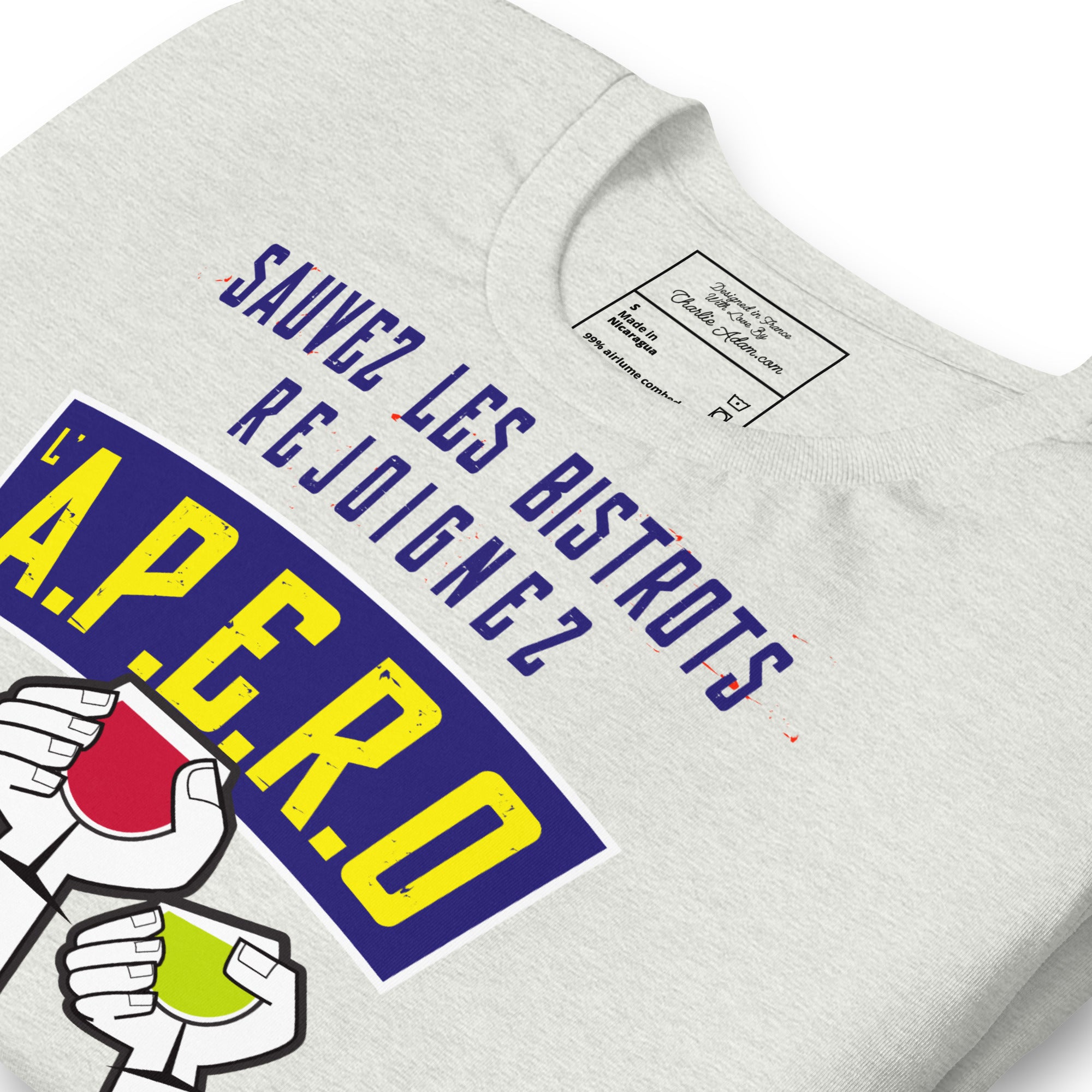 Unisex cotton t-shirt Sauvez les Bistrots, rejoignez l'Apéro on light heather colors