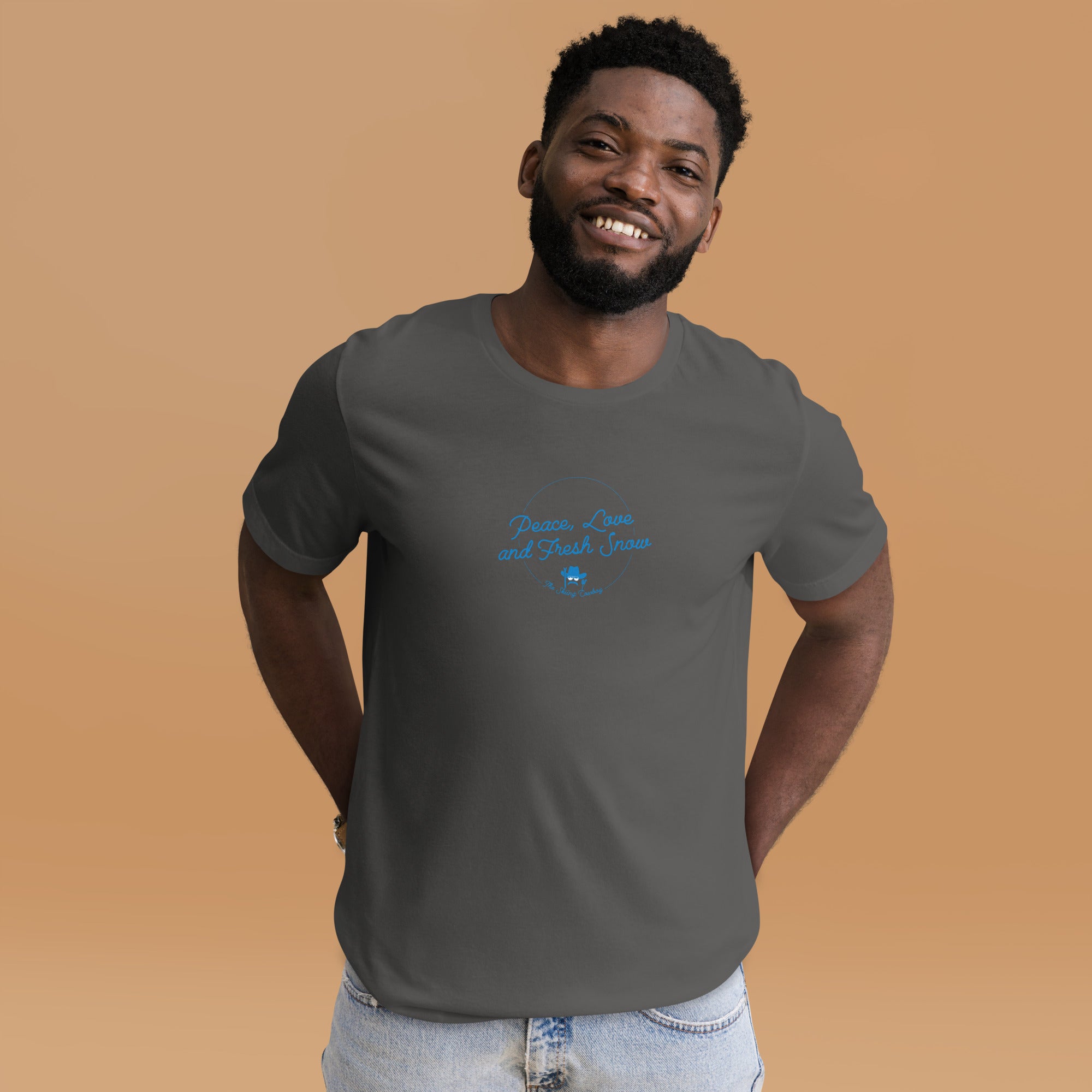 T-shirt en coton unisexe Peace, Love and Fresh Snow sur couleurs foncées