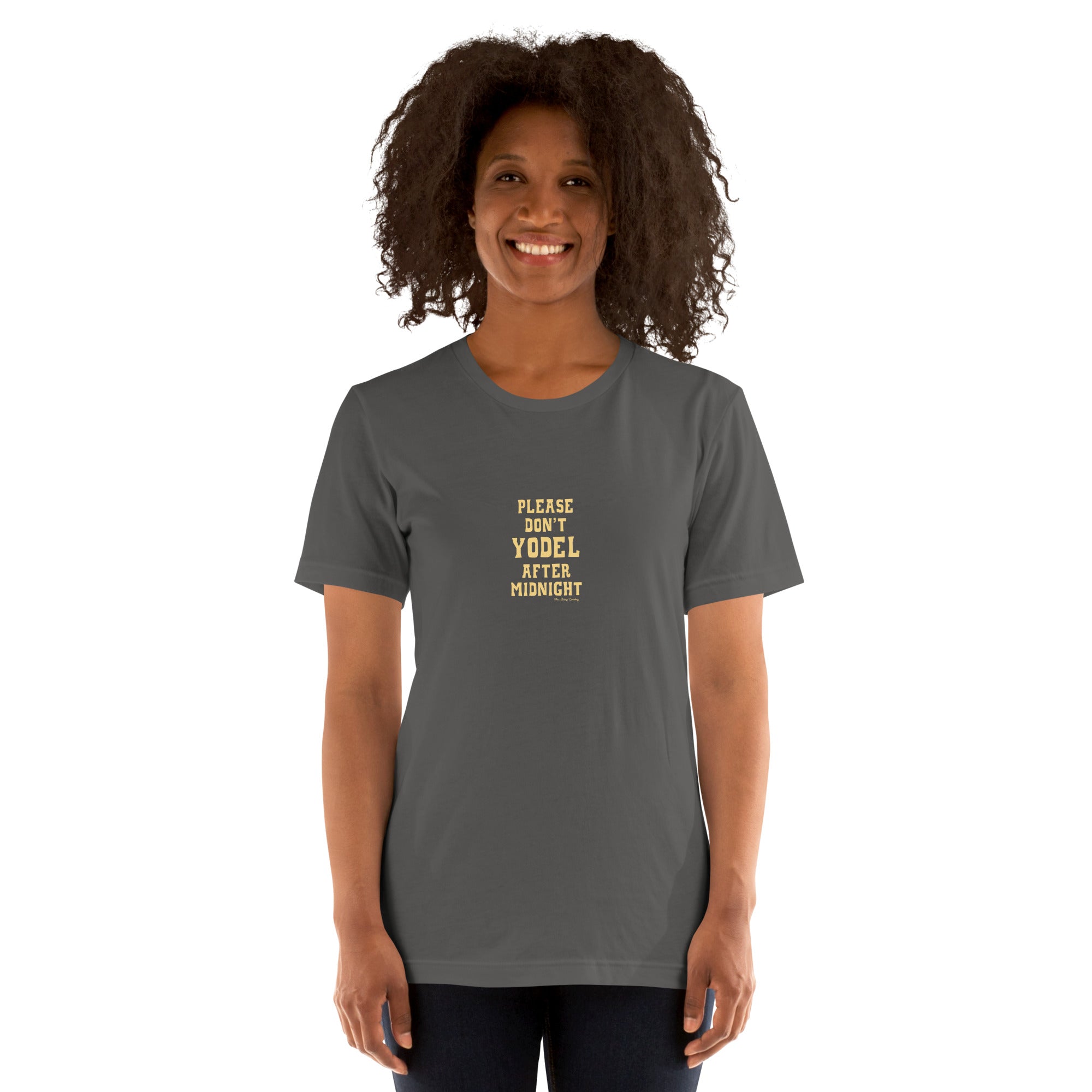T-shirt en coton unisexe Don't Yodel After Midnight texte clair