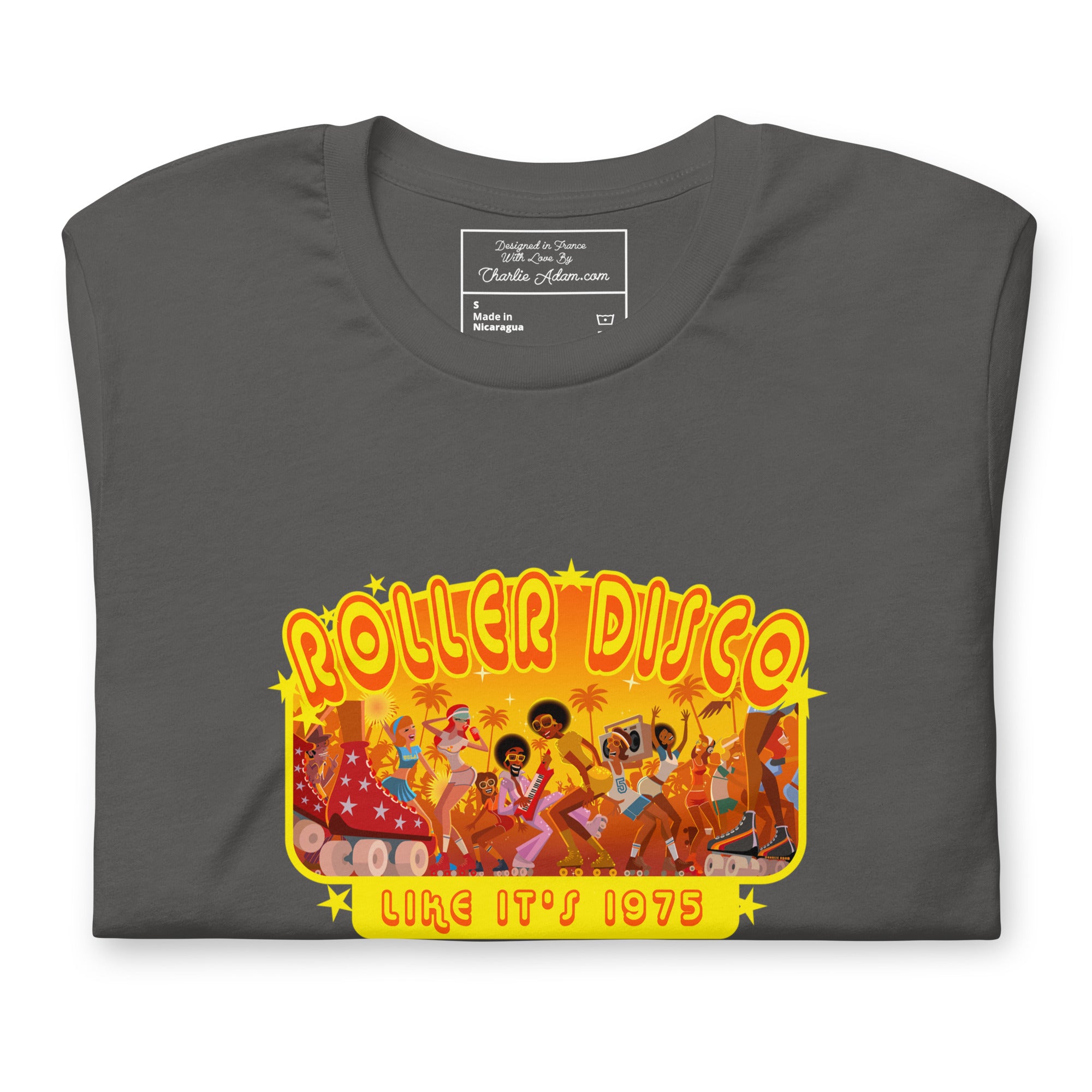 T-shirt en coton unisexe Roller Disco 1975 sur couleurs foncées