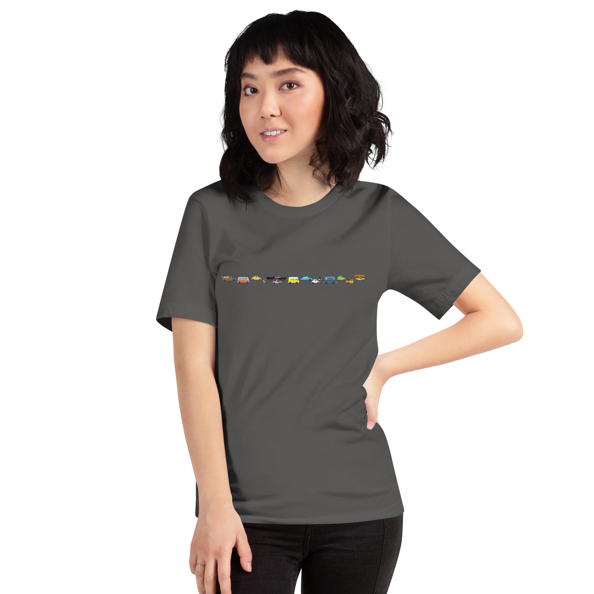 T-shirt en coton unisexe Vintage Cars Traffic Jam sur fond sombre