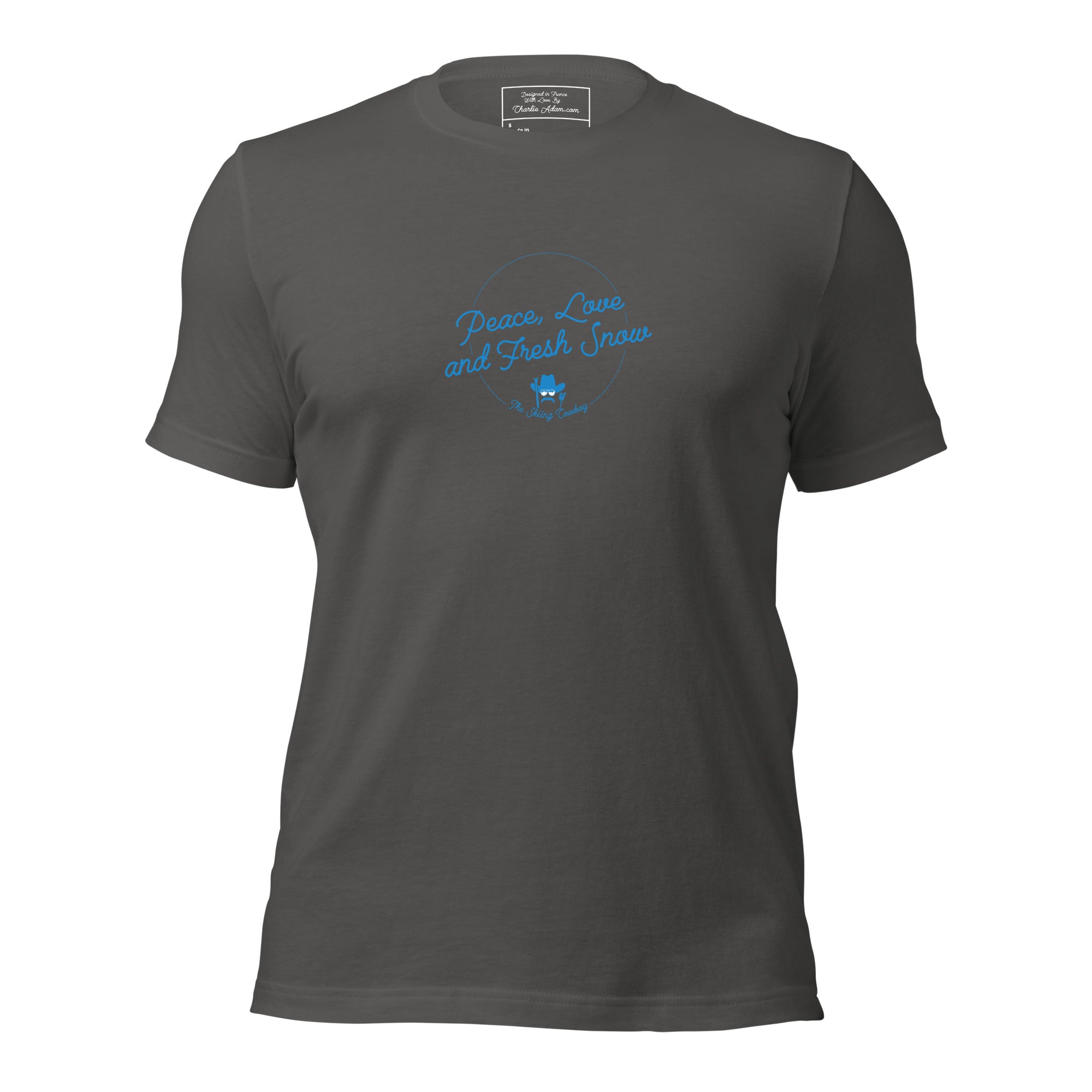 T-shirt en coton unisexe Peace, Love and Fresh Snow sur couleurs foncées
