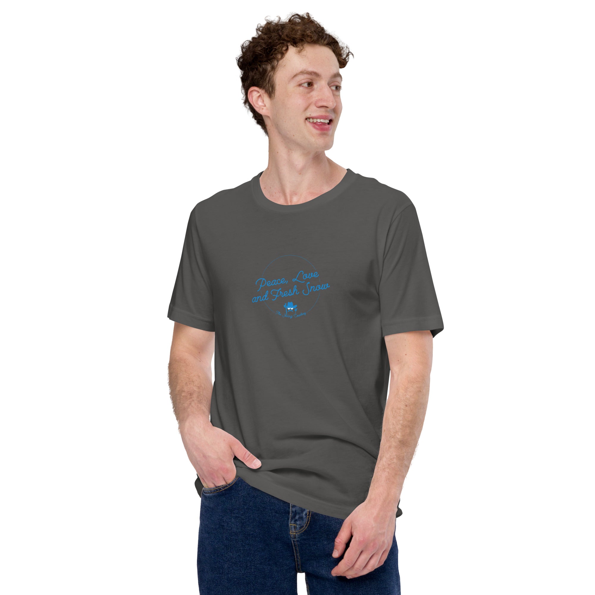 T-shirt en coton unisexe Peace, Love and Fresh Snow sur couleurs foncées