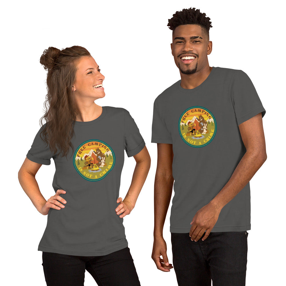 Unisex cotton t-shirt Free Camping is not a Crime on dark colors