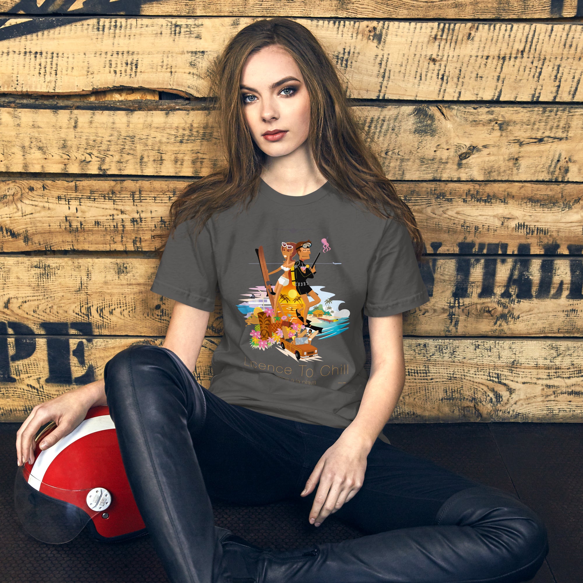 Unisex cotton t-shirt License to Chill Vamos a la Playa on dark colors