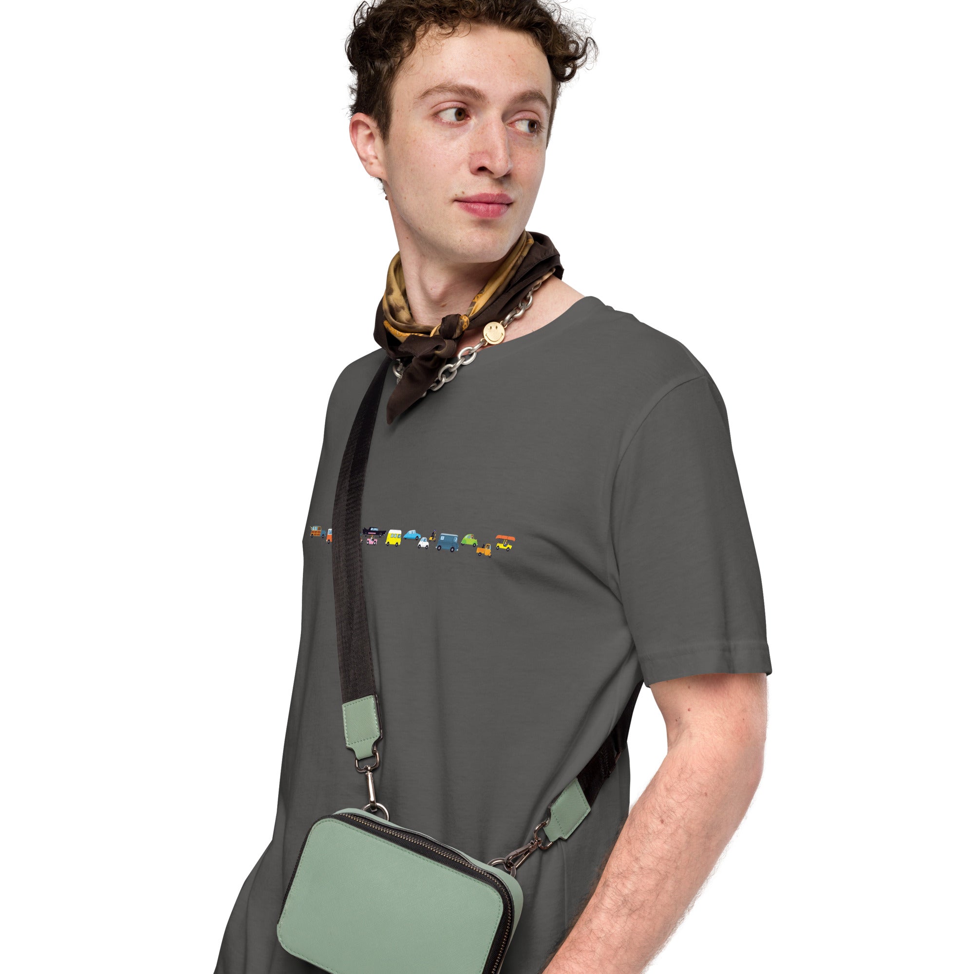 T-shirt en coton unisexe Vintage Cars Traffic Jam sur fond sombre