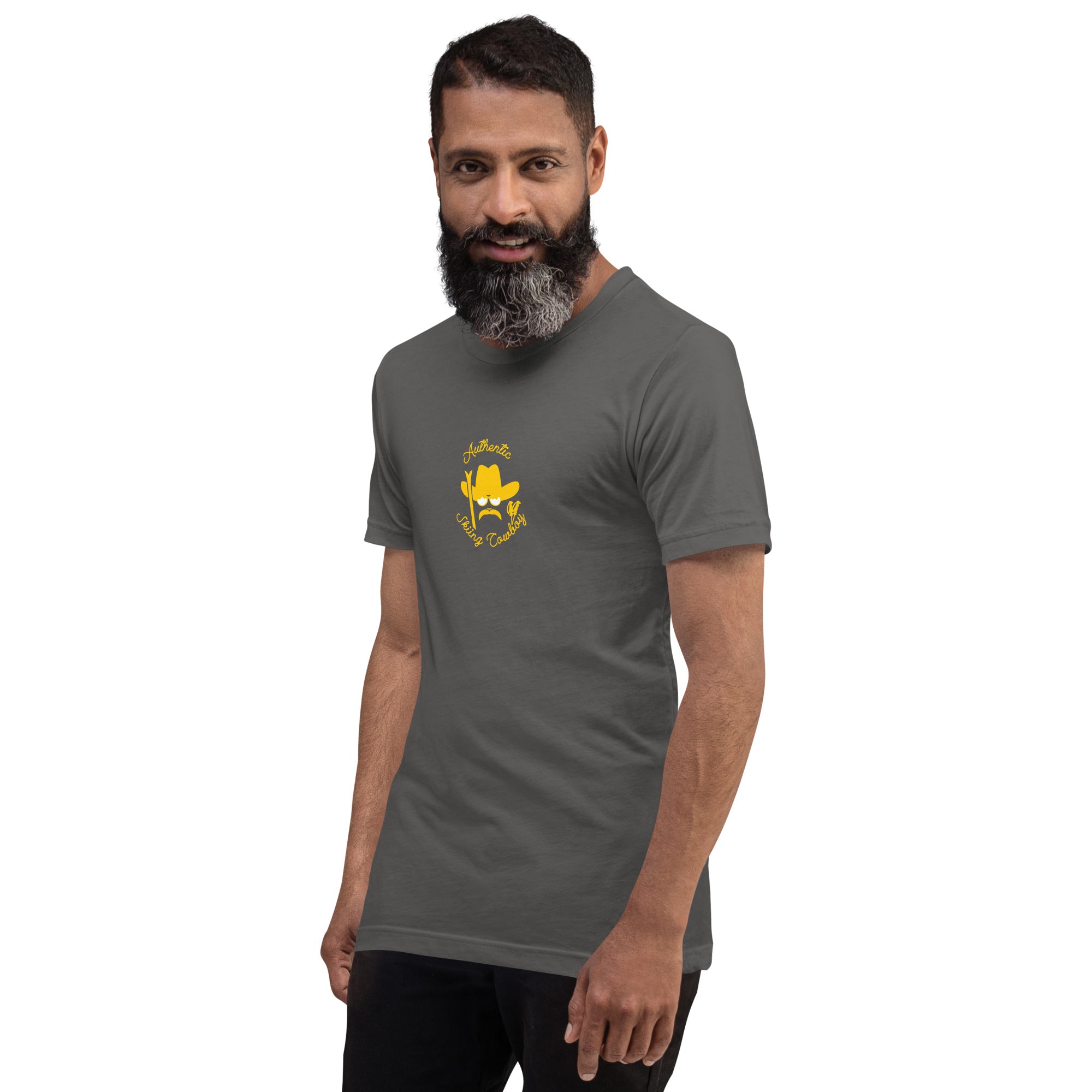 T-shirt en coton unisexe Authentic Skiing Cowboy doré sur couleurs foncées