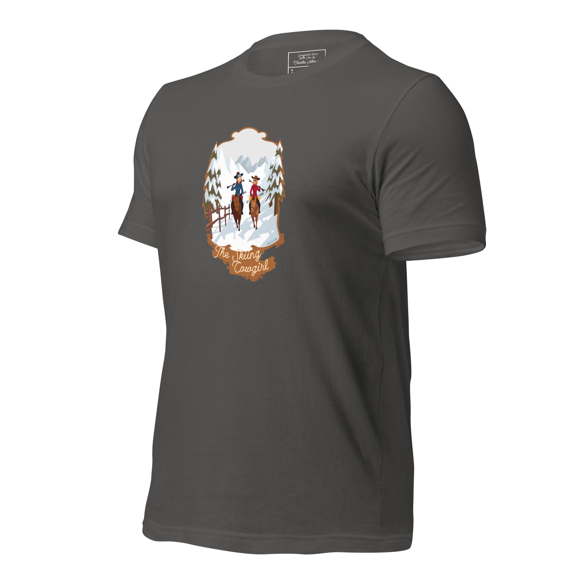 T-shirt en coton unisexe The Skiing Cowgirl sur couleurs foncées