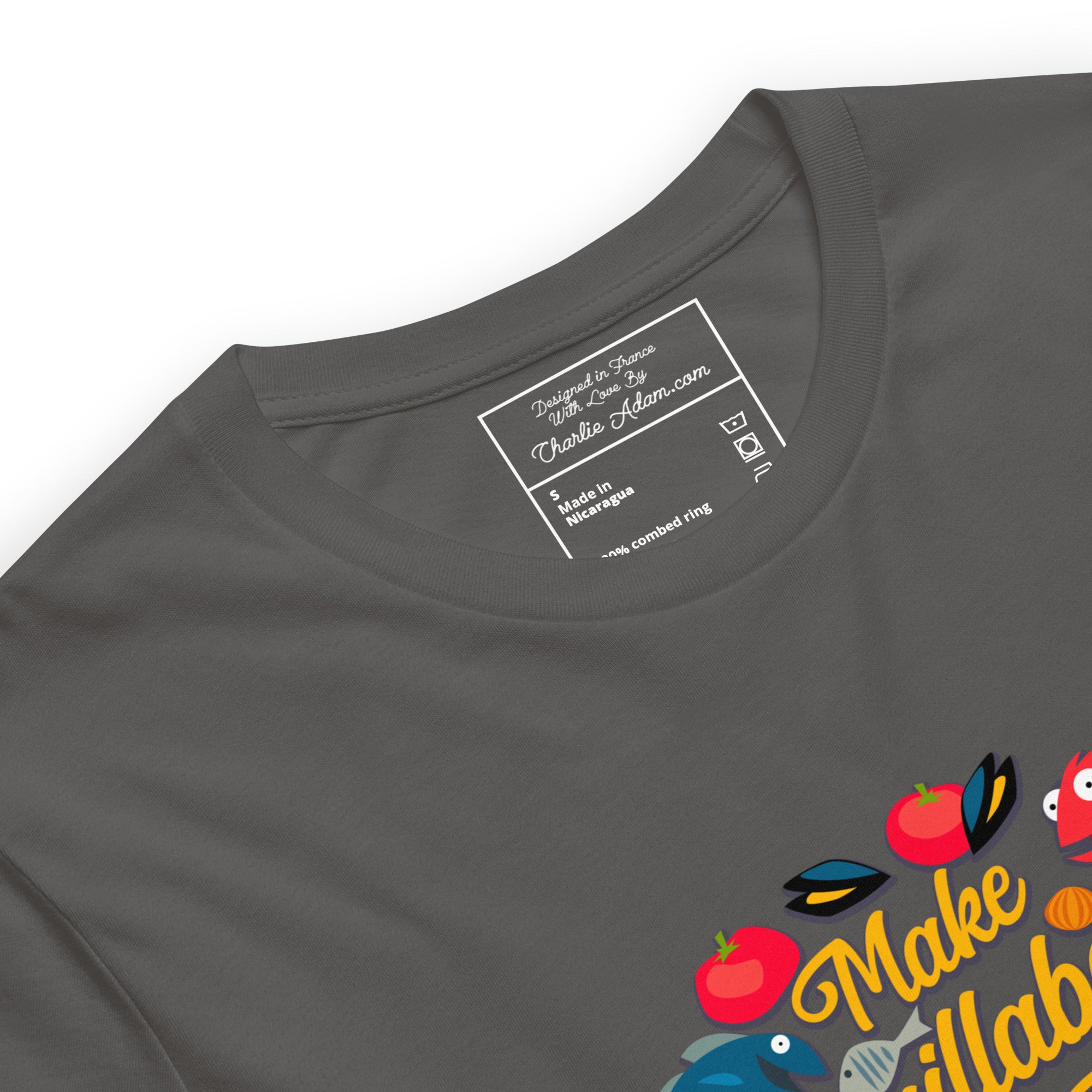 T-shirt en coton unisexe Make Bouillabaisse Not War sur couleurs foncées