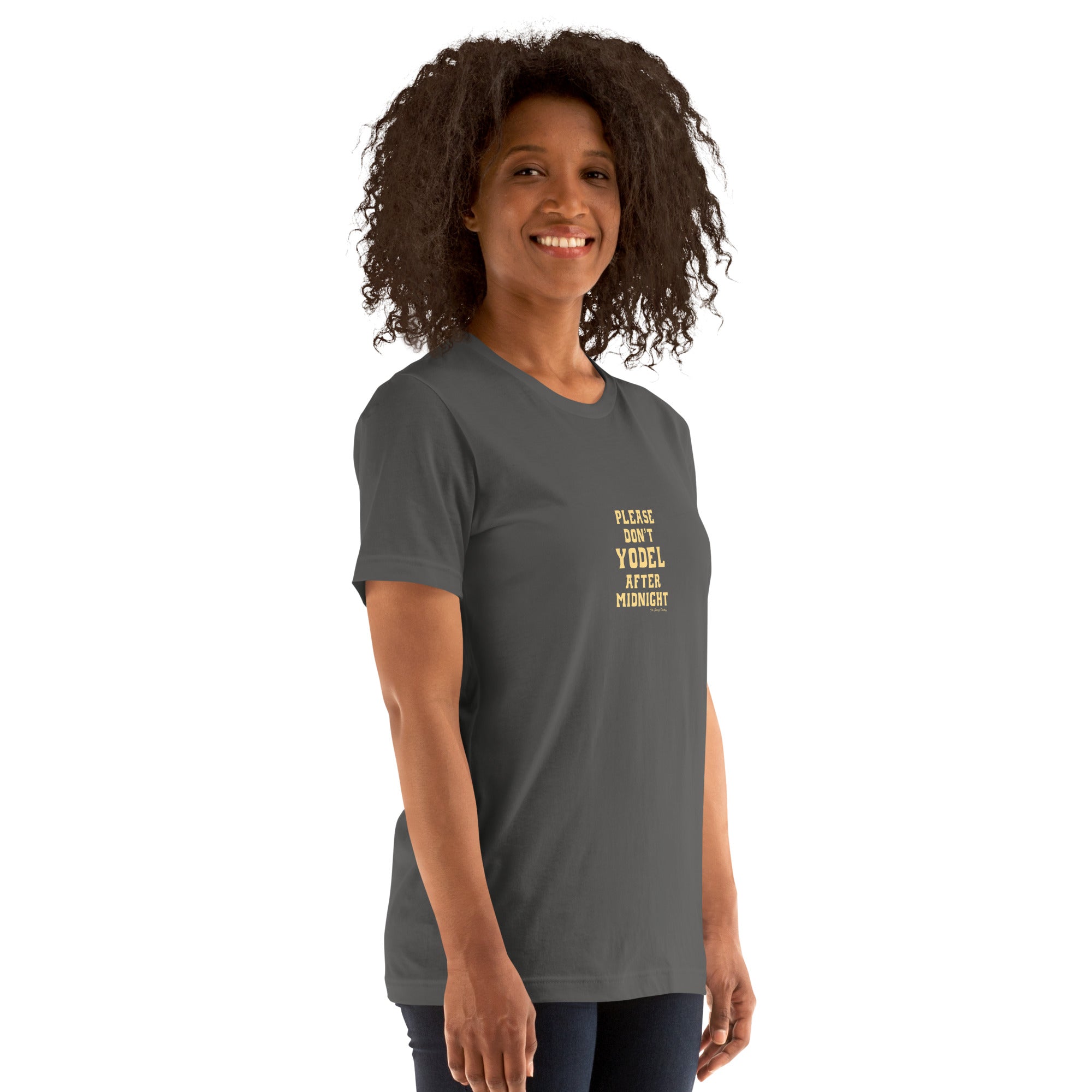 T-shirt en coton unisexe Don't Yodel After Midnight texte clair