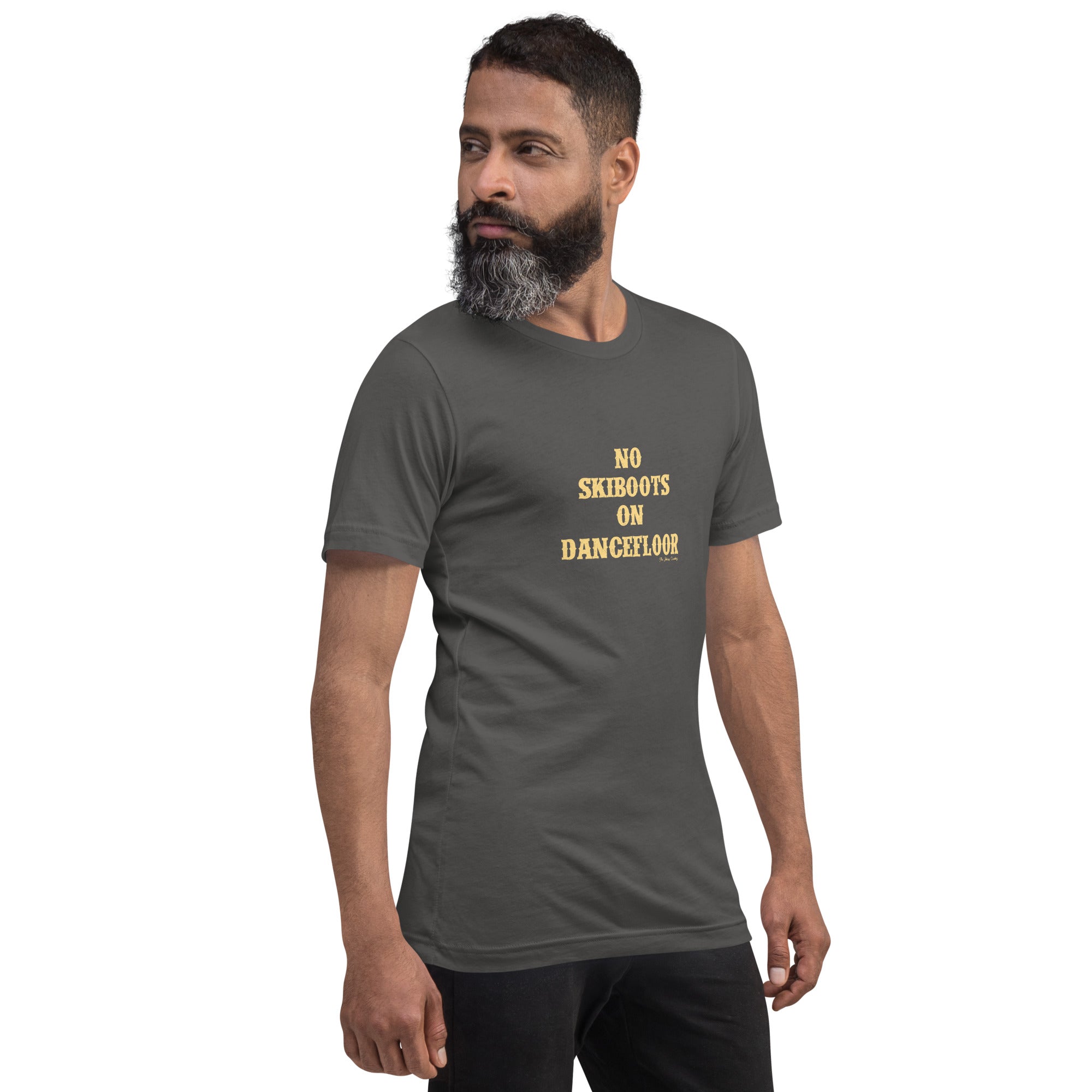T-shirt en coton unisexe No Skiboots on Dancefloor sur couleurs foncées