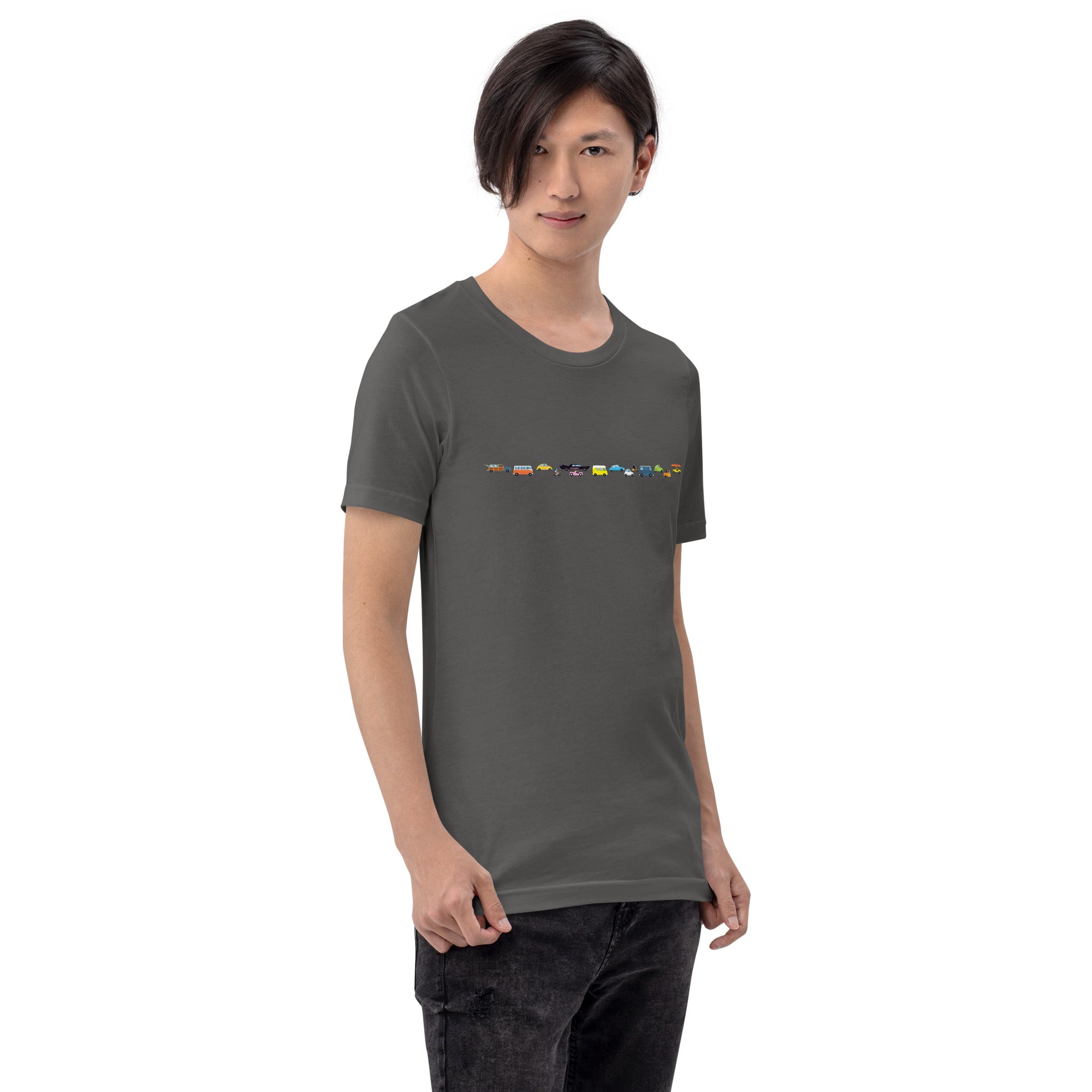 T-shirt en coton unisexe Vintage Cars Traffic Jam sur fond sombre