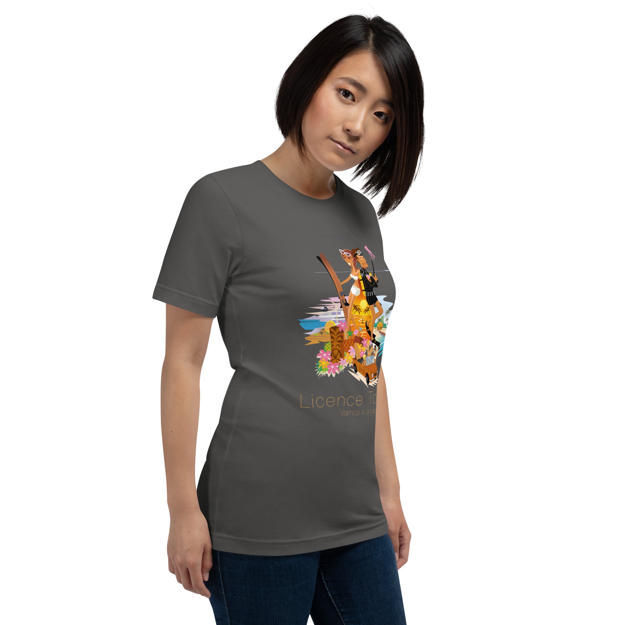 Unisex cotton t-shirt License to Chill Vamos a la Playa on dark colors
