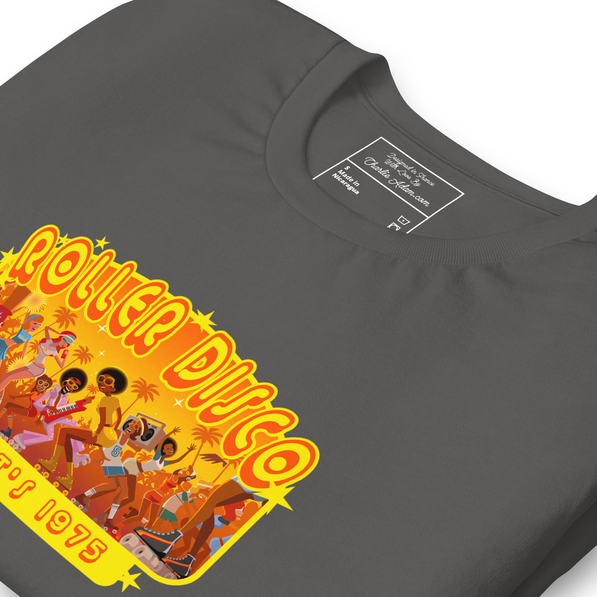 T-shirt en coton unisexe Roller Disco 1975 sur couleurs foncées