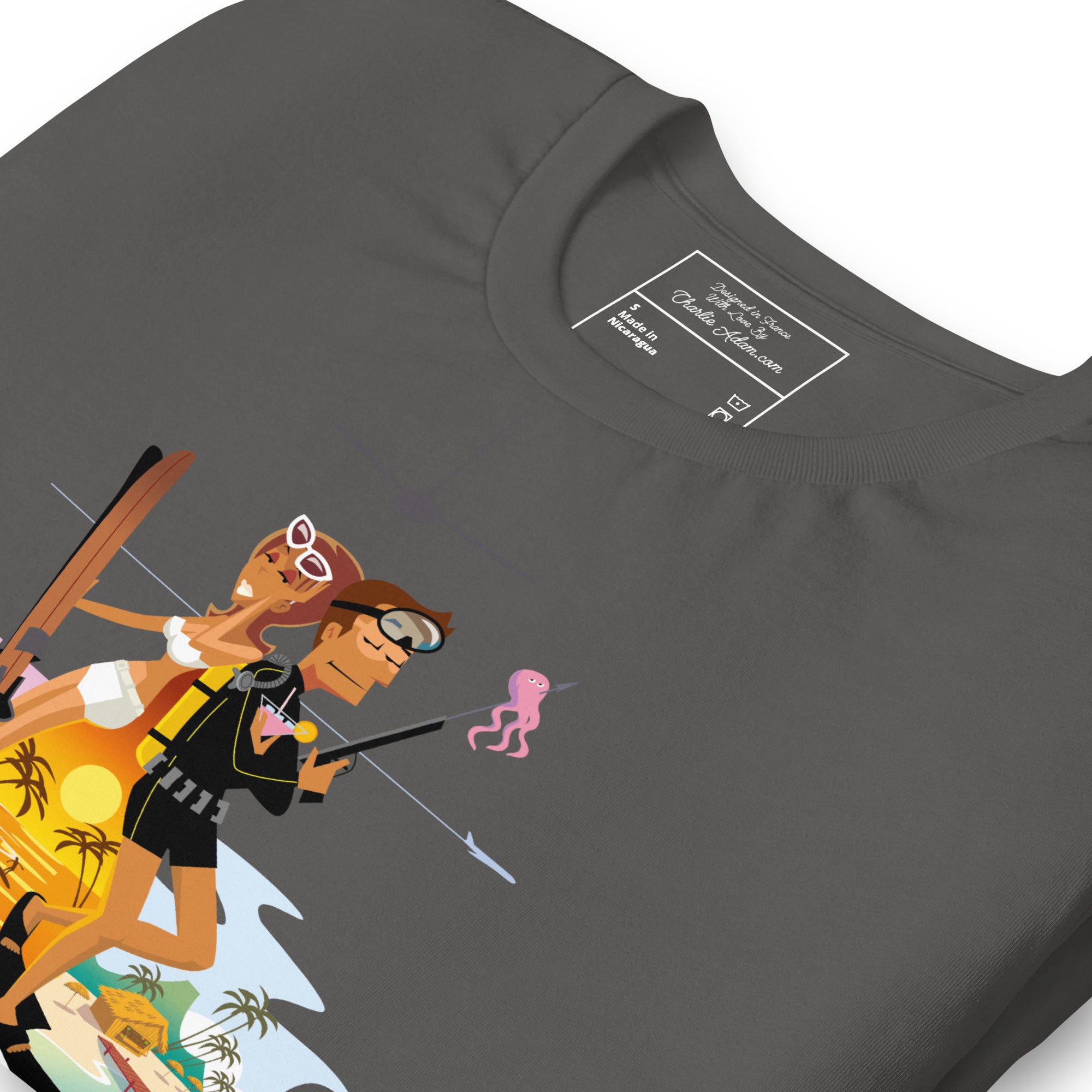 Unisex cotton t-shirt License to Chill Vamos a la Playa on dark colors