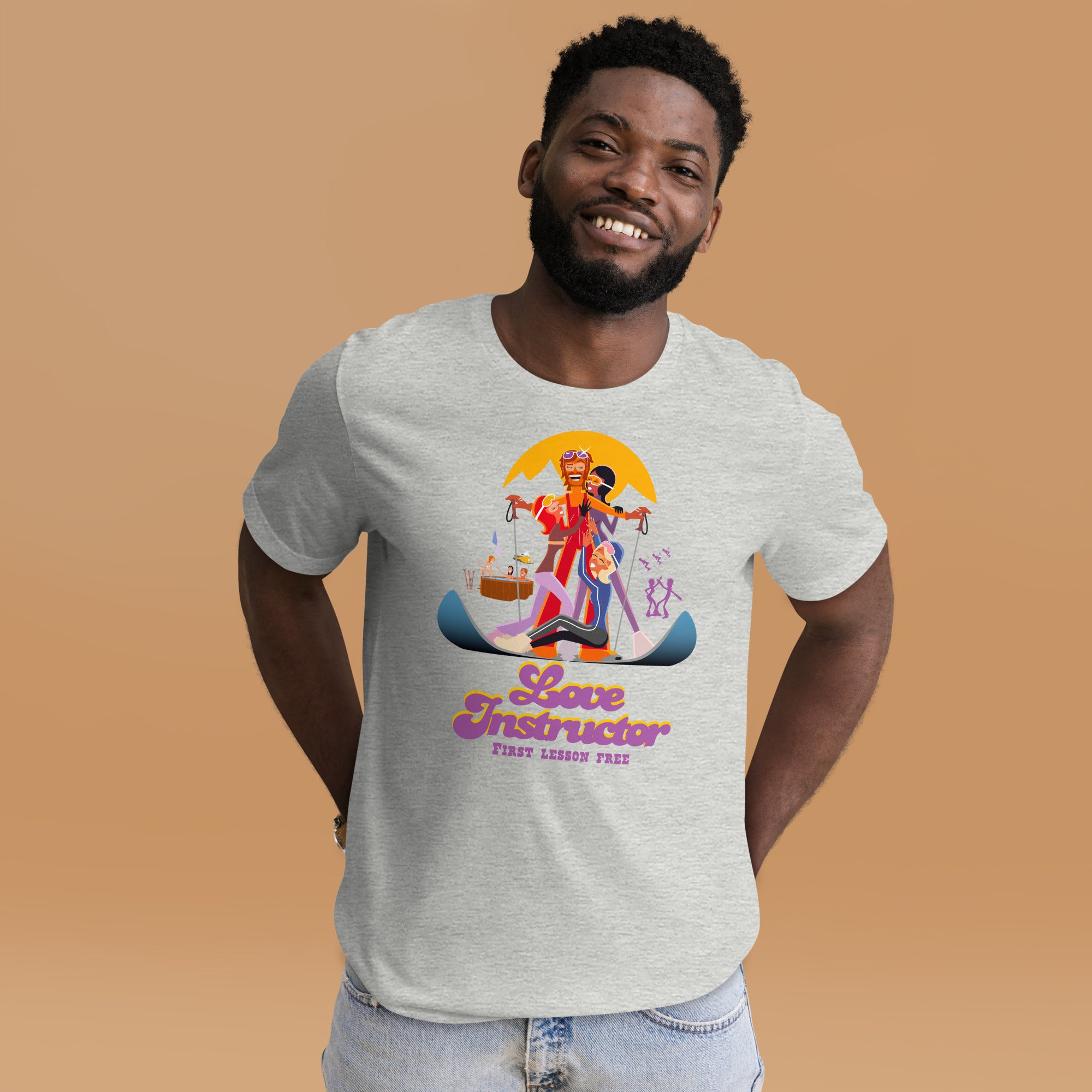 T-shirt en coton unisexe Love instructor First lesson free sur couleurs chinées claires