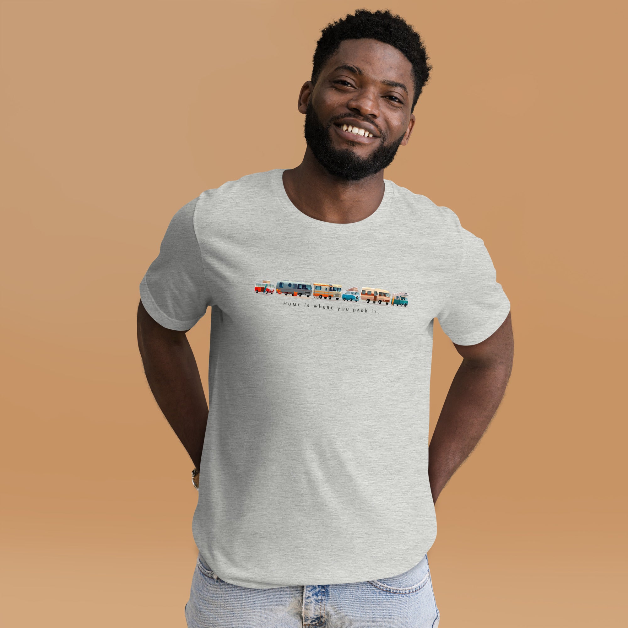 T-shirt en coton unisexe Vintage Campers sur couleurs chinées claires