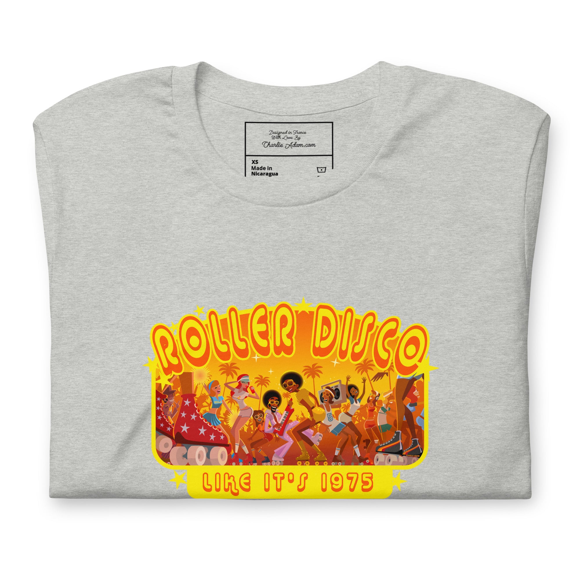 T-shirt en coton unisexe Roller Disco 1975 sur couleurs chinées claires