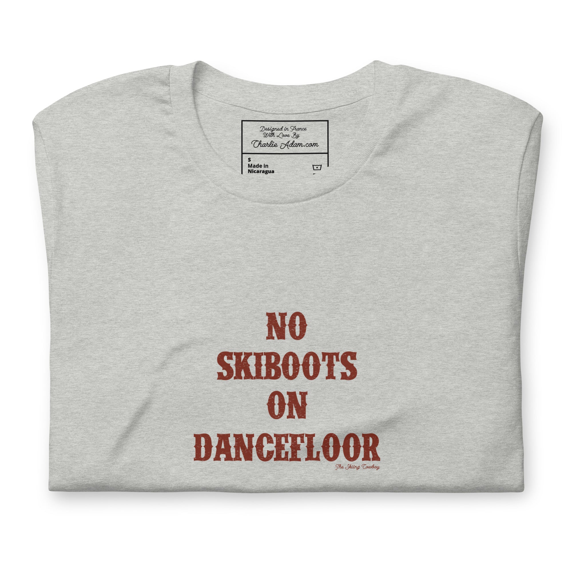 T-shirt en coton unisexe No Skiboots on Dancefloor sur couleurs chinées claires