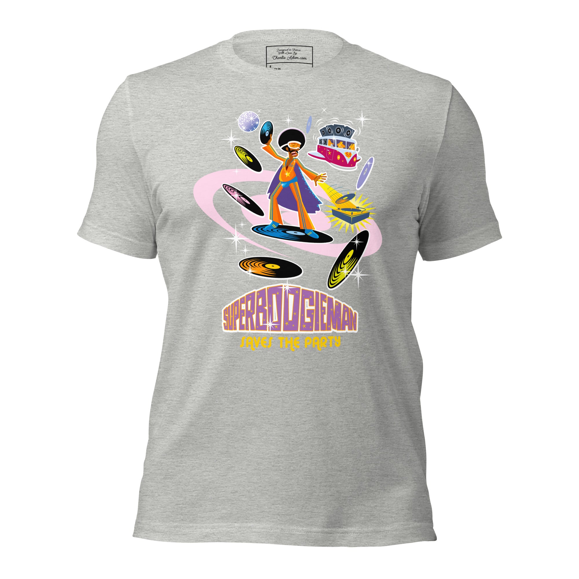 Unisex t-shirt Superboogieman saves the Party on light heather colors