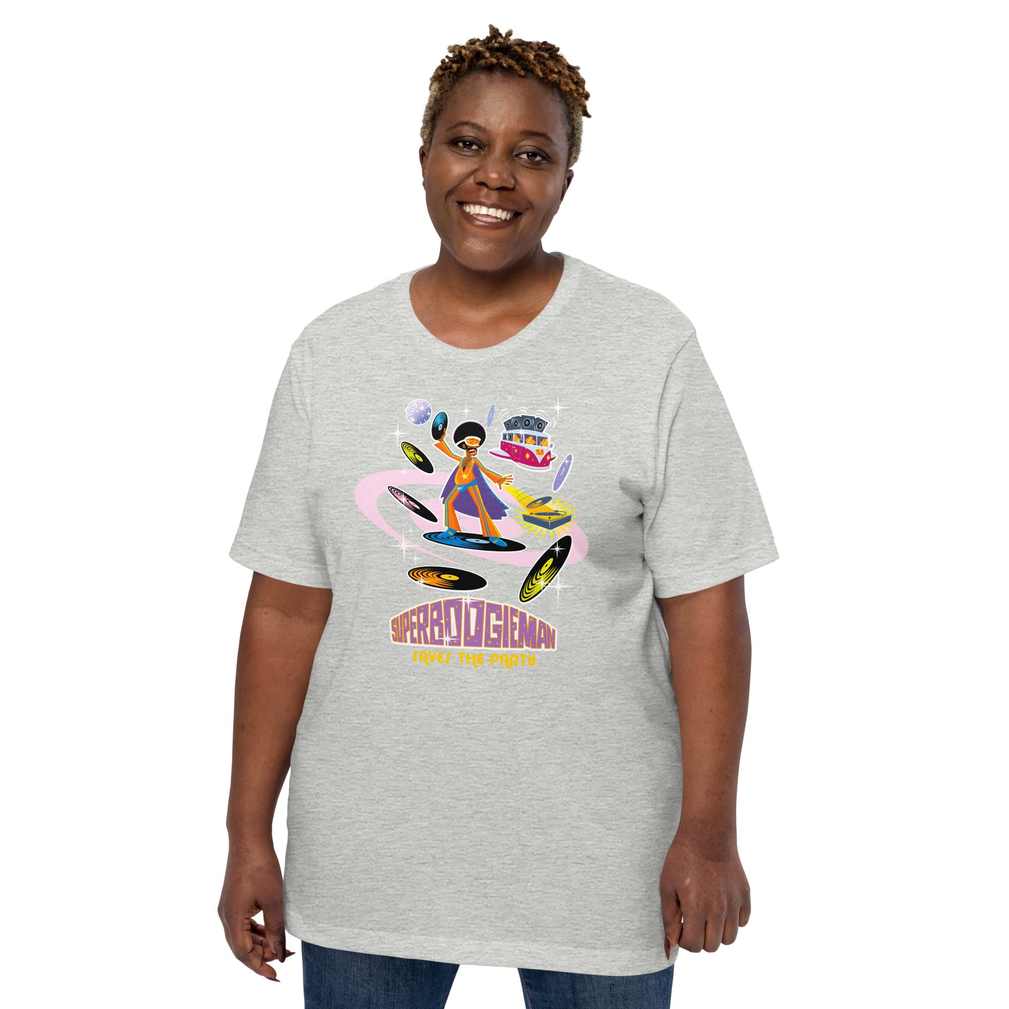 Unisex t-shirt Superboogieman saves the Party on light heather colors