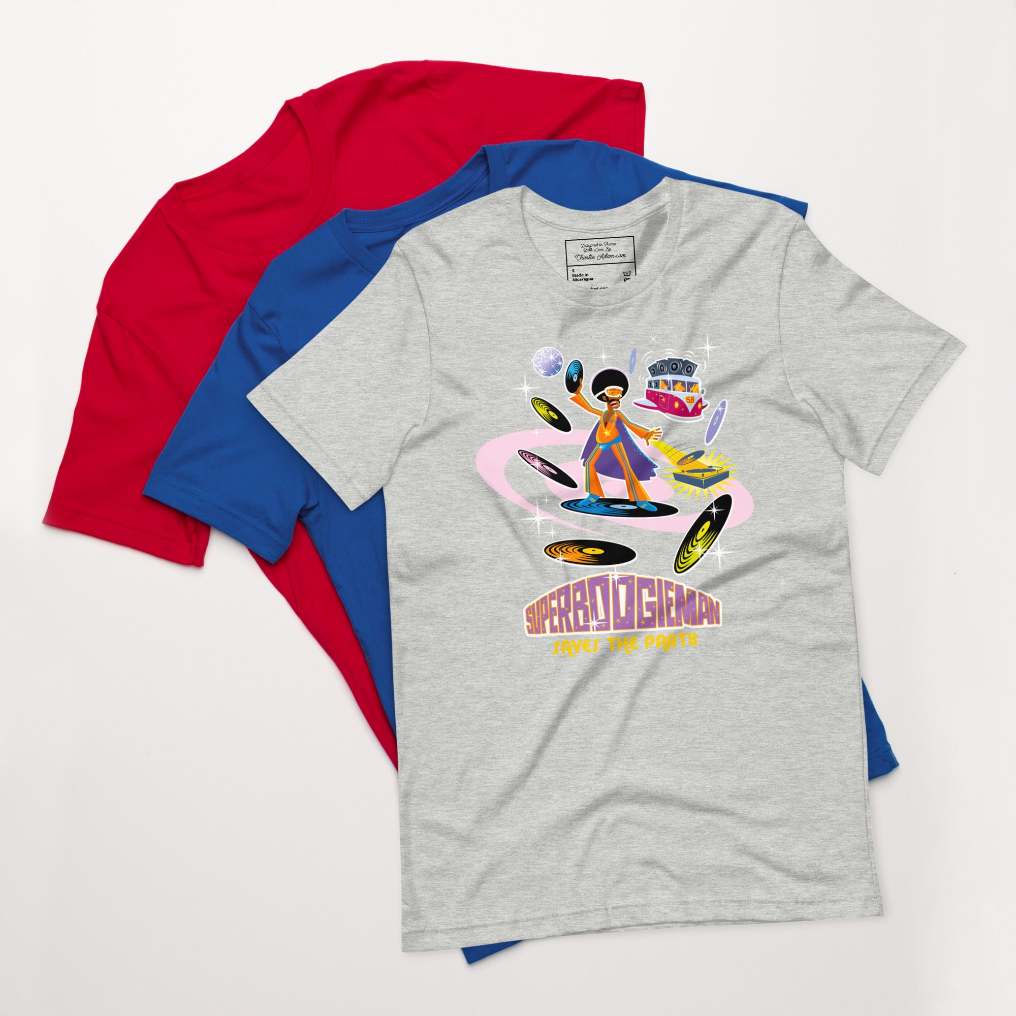 Unisex t-shirt Superboogieman saves the Party on light heather colors