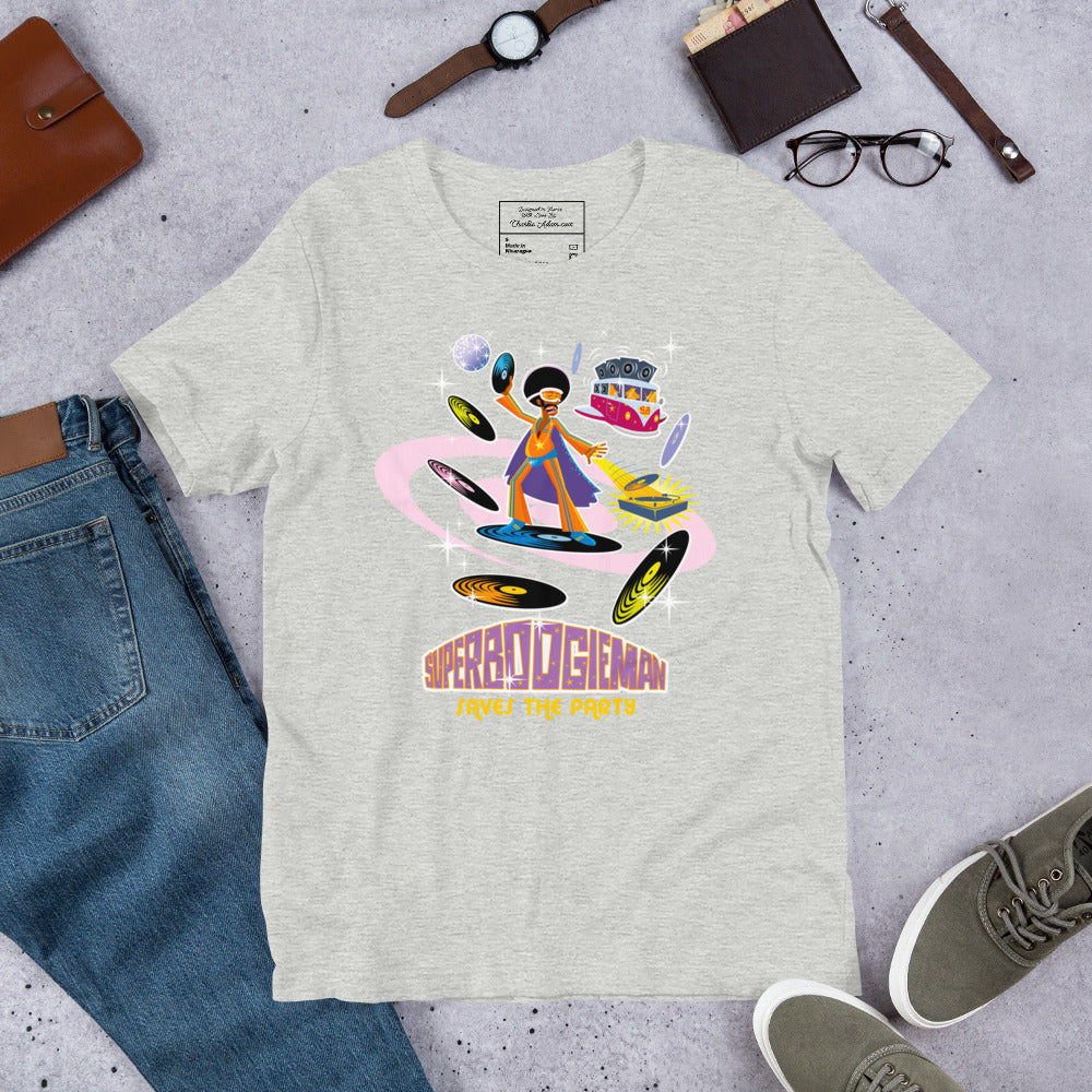 Unisex t-shirt Superboogieman saves the Party on light heather colors