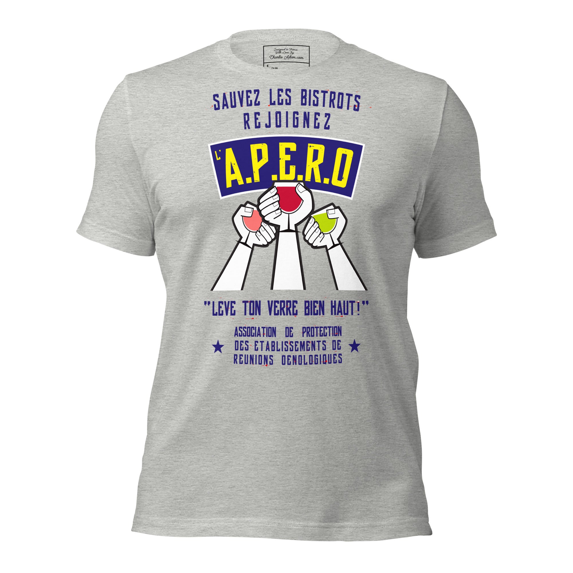 Unisex cotton t-shirt Sauvez les Bistrots, rejoignez l'Apéro on light heather colors