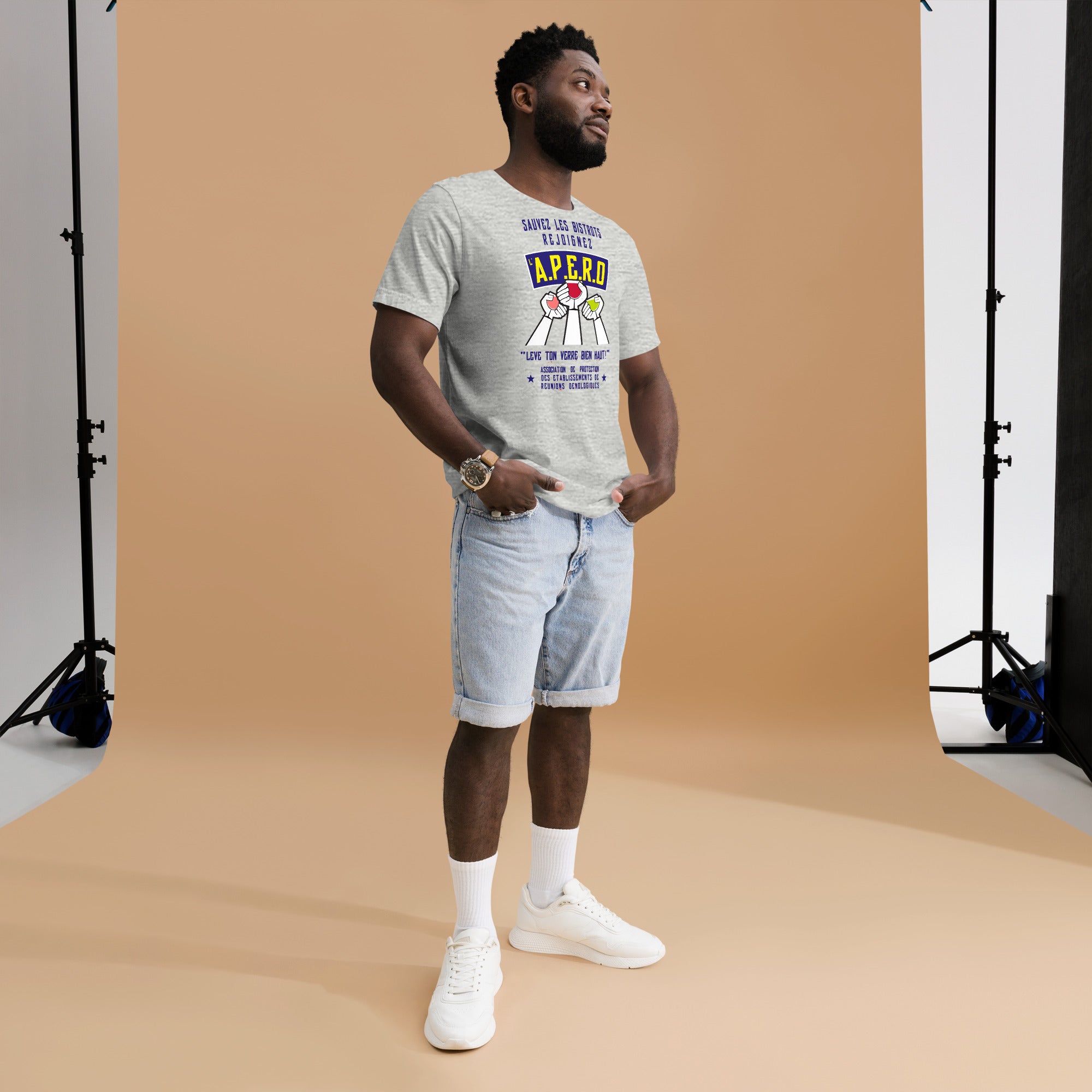 Unisex cotton t-shirt Sauvez les Bistrots, rejoignez l'Apéro on light heather colors