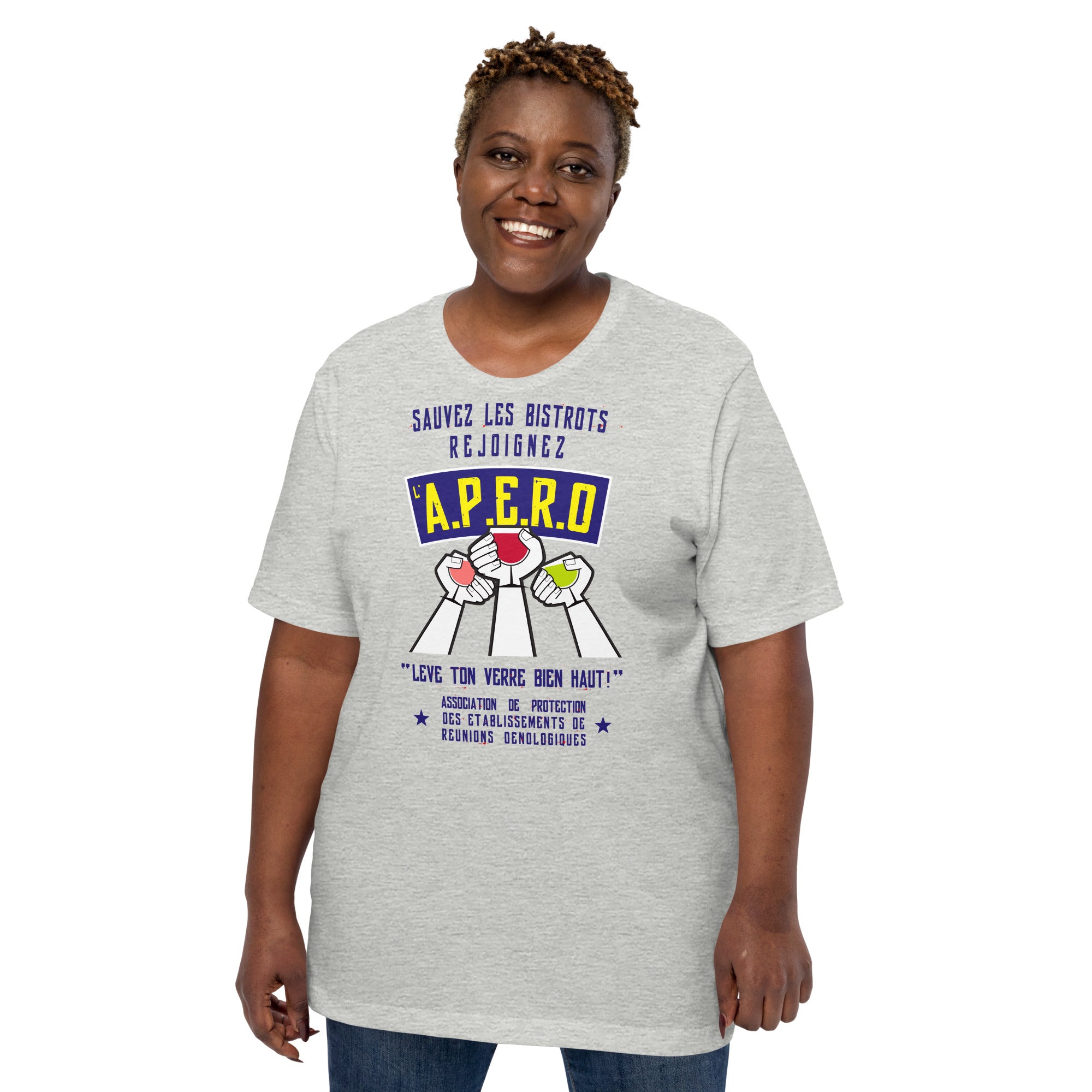 Unisex cotton t-shirt Sauvez les Bistrots, rejoignez l'Apéro on light heather colors