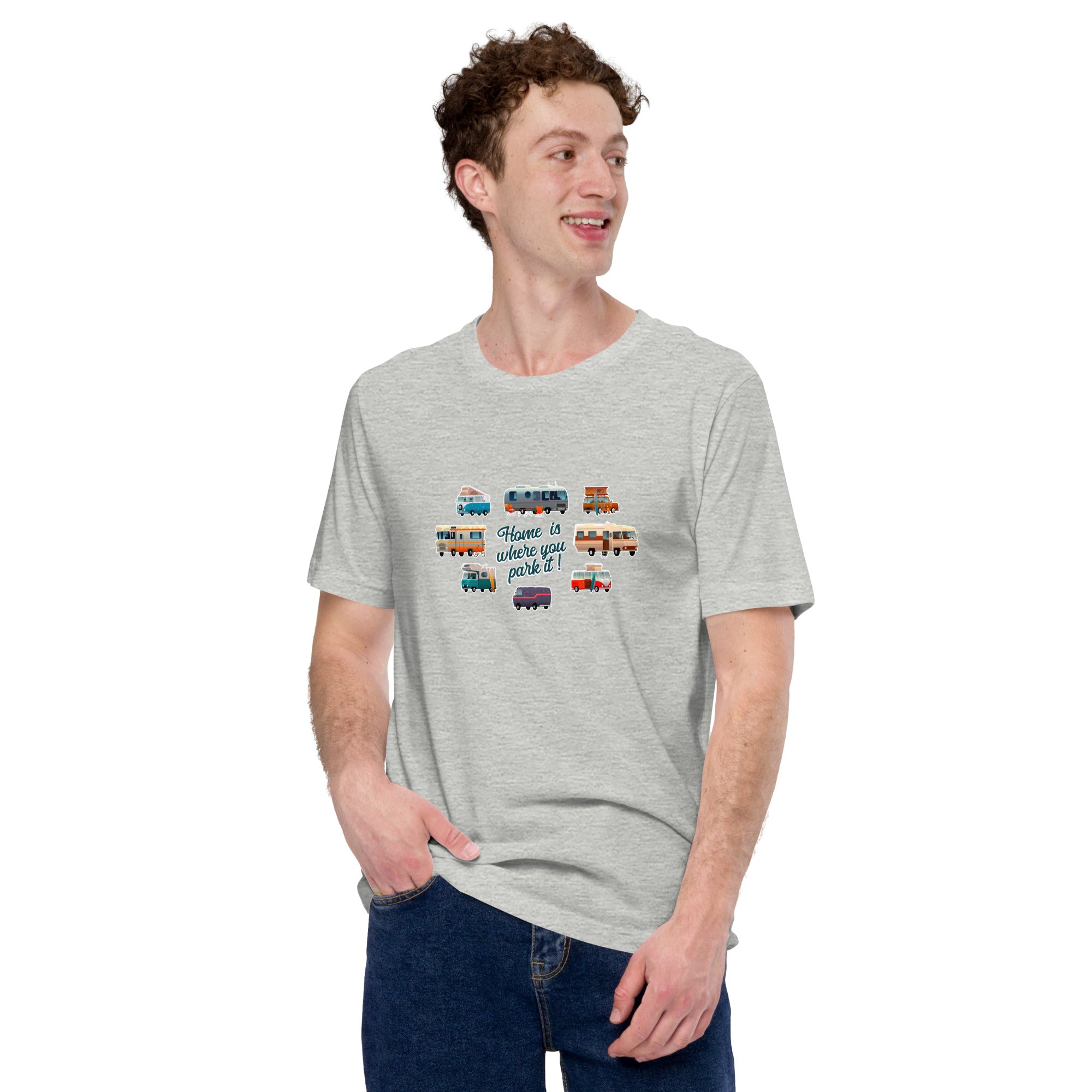 T-shirt en coton unisexe Square Vintage Campers sur couleurs chinées claires