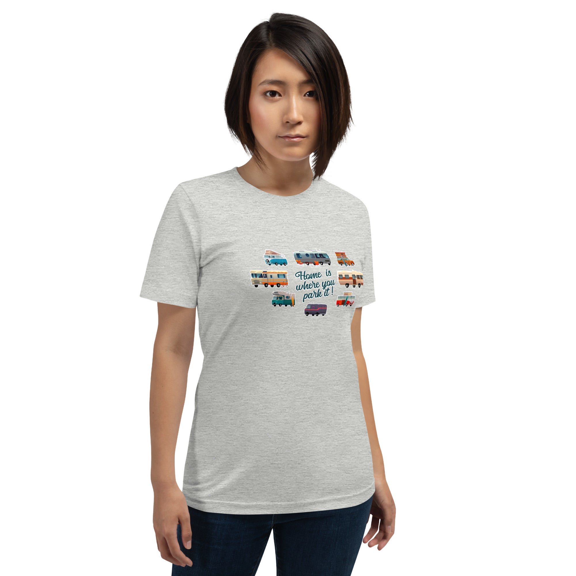 T-shirt en coton unisexe Square Vintage Campers sur couleurs chinées claires
