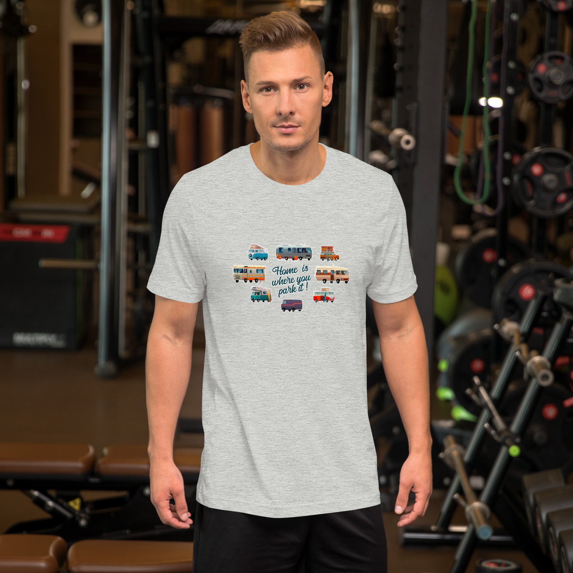 T-shirt en coton unisexe Square Vintage Campers sur couleurs chinées claires