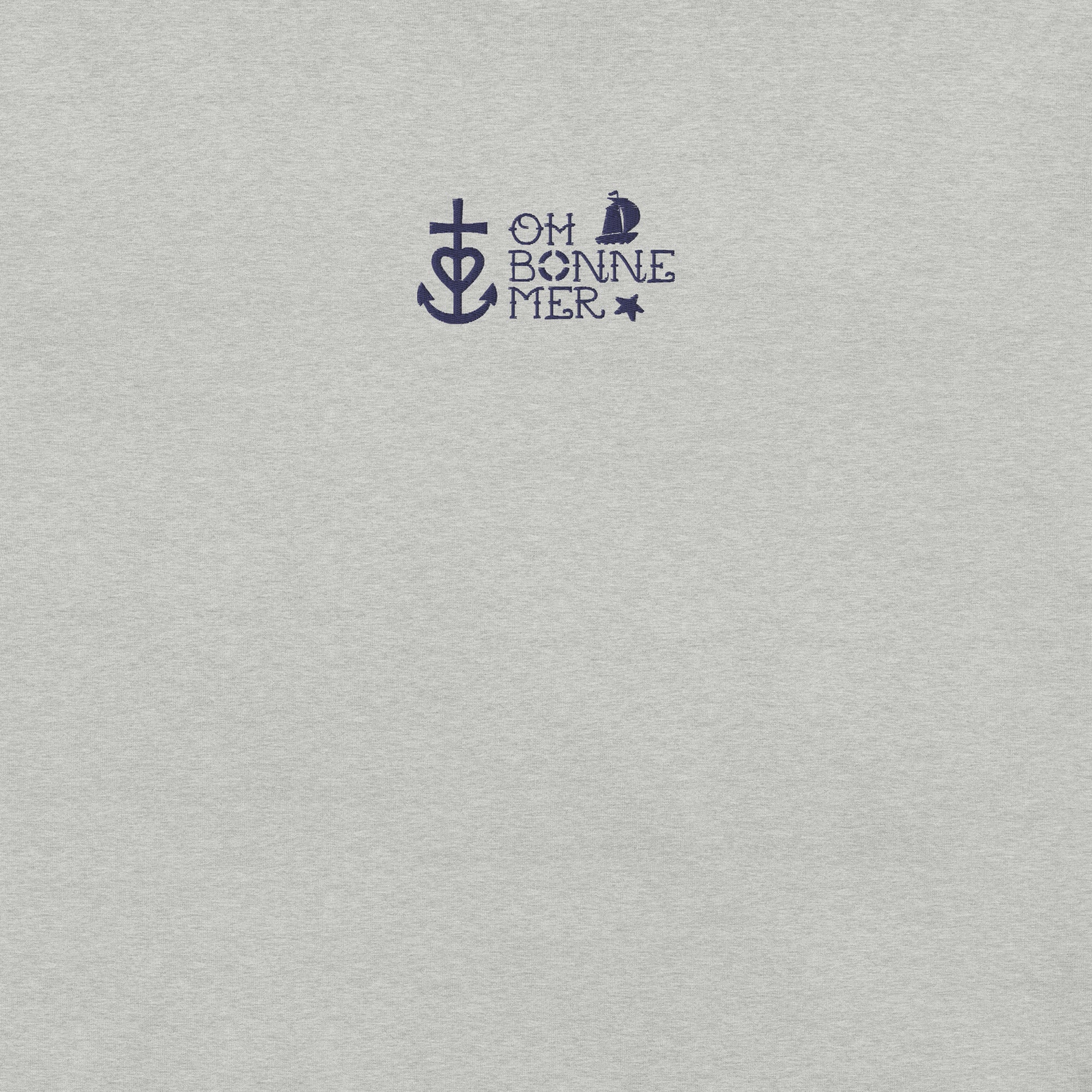 T-shirt en coton unisexe Oh Bonne Mer 2 navy brodé sur couleurs chinées claires