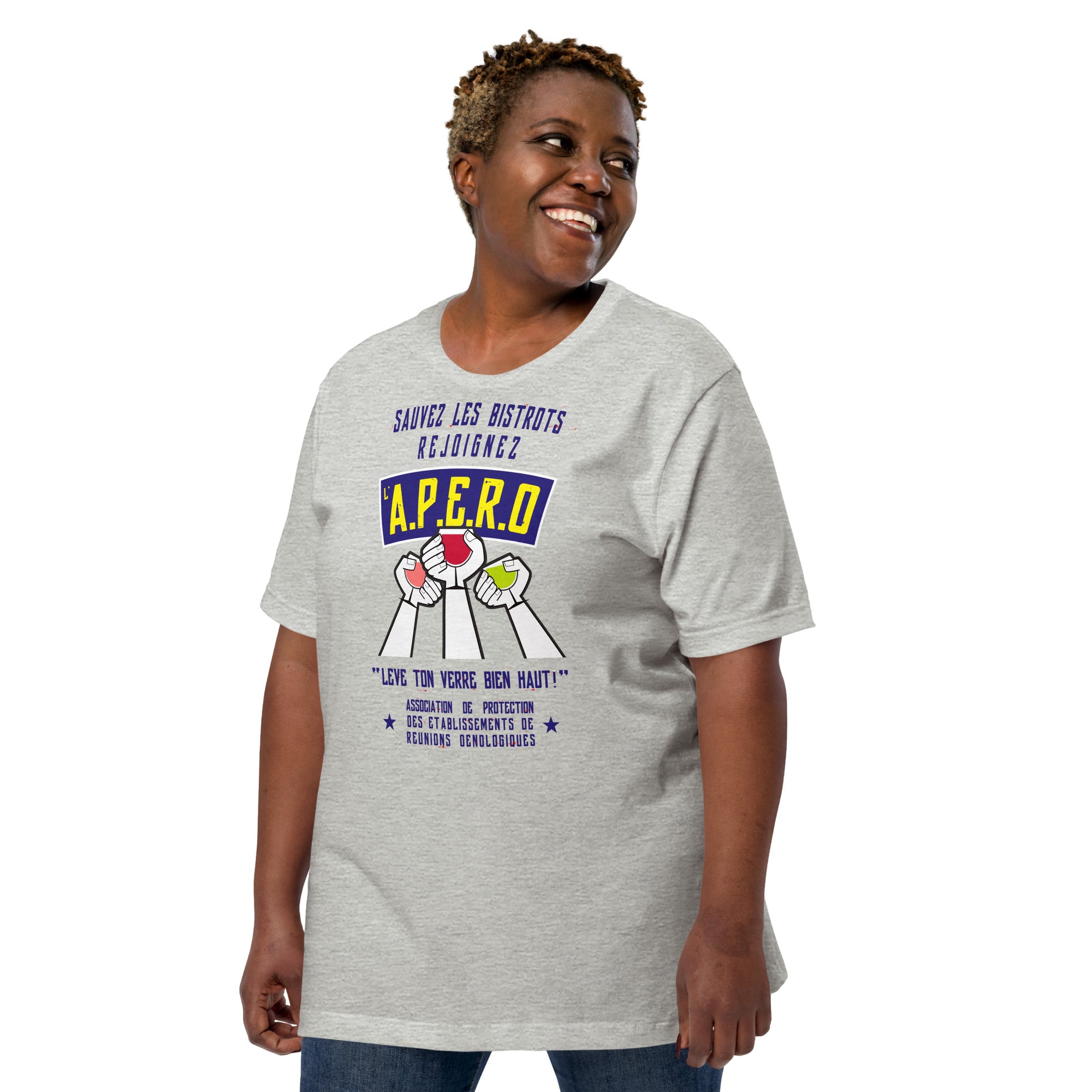 Unisex cotton t-shirt Sauvez les Bistrots, rejoignez l'Apéro on light heather colors