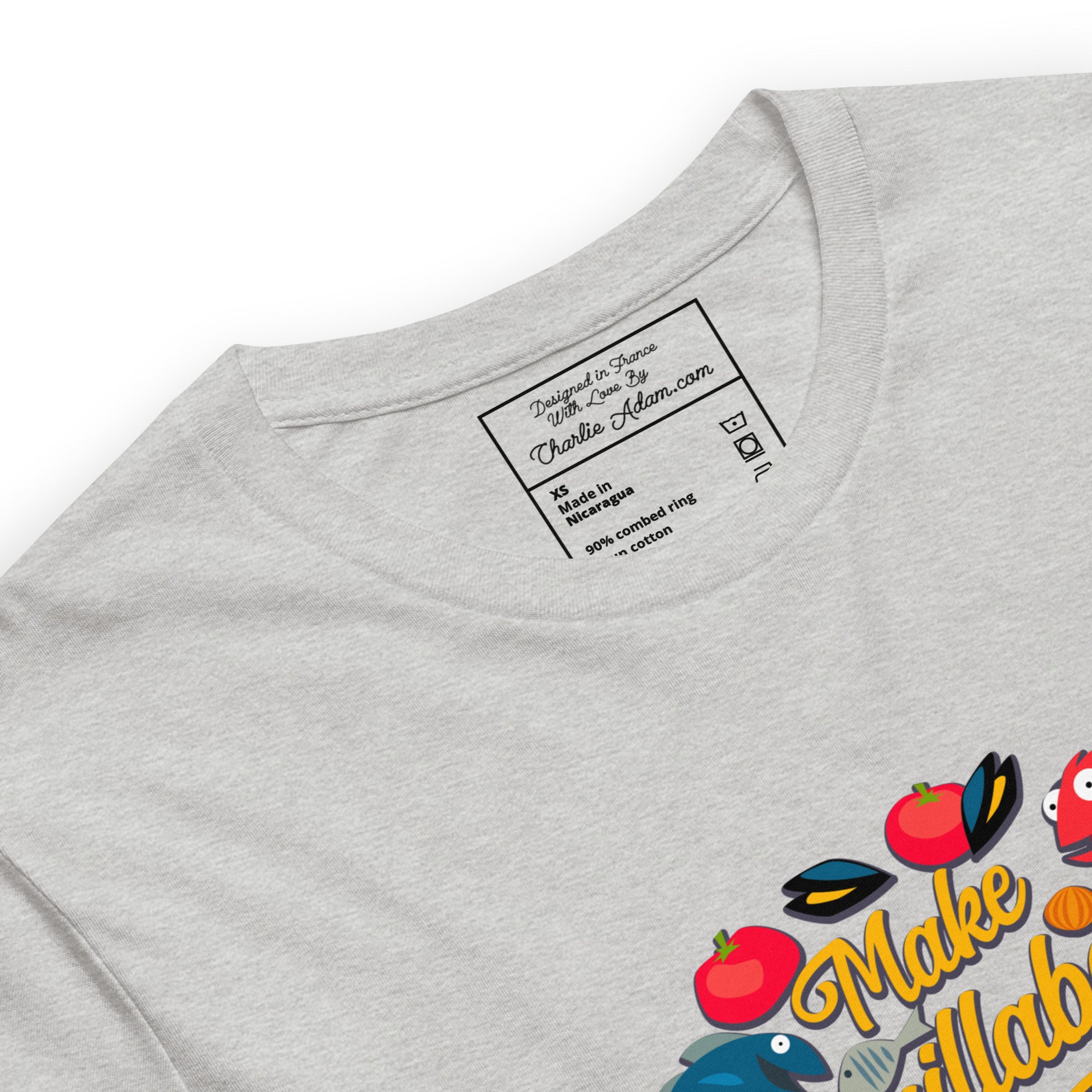 T-shirt en coton unisexe Make Bouillabaisse Not War sur couleurs chinées claires