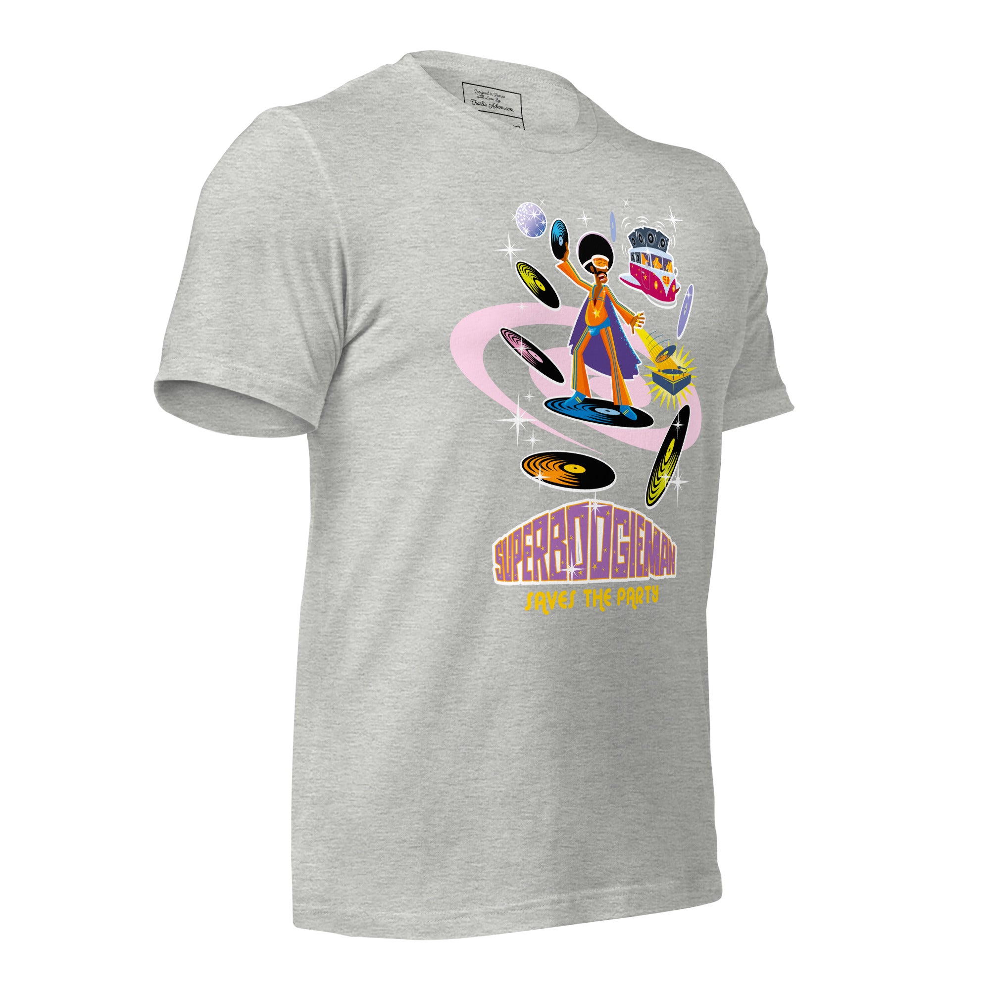 Unisex t-shirt Superboogieman saves the Party on light heather colors