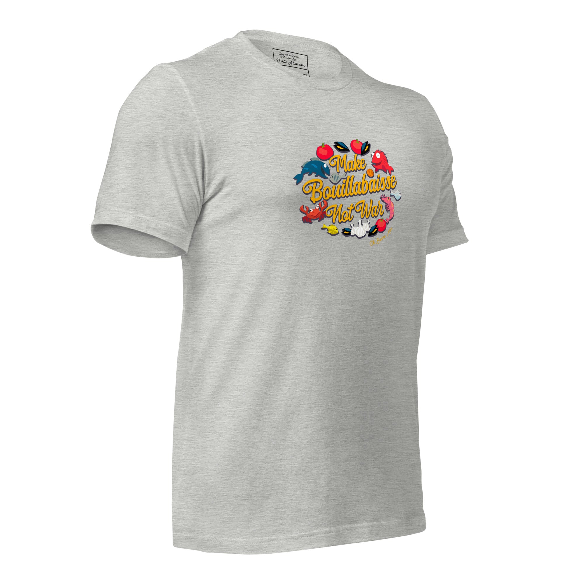 T-shirt en coton unisexe Make Bouillabaisse Not War sur couleurs chinées claires