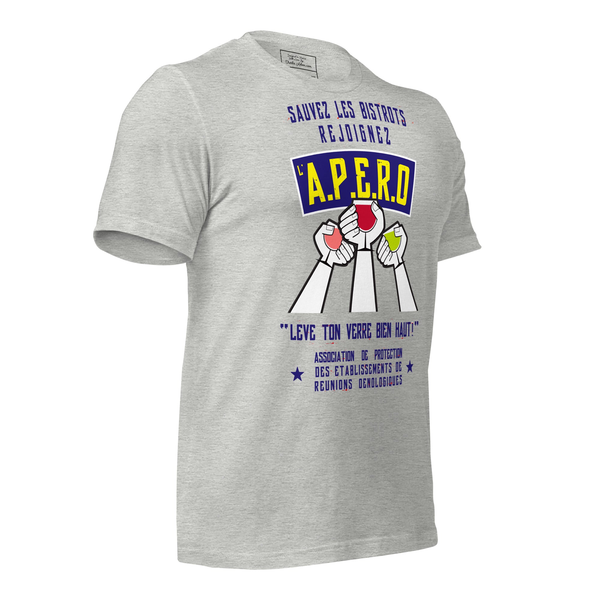 Unisex cotton t-shirt Sauvez les Bistrots, rejoignez l'Apéro on light heather colors