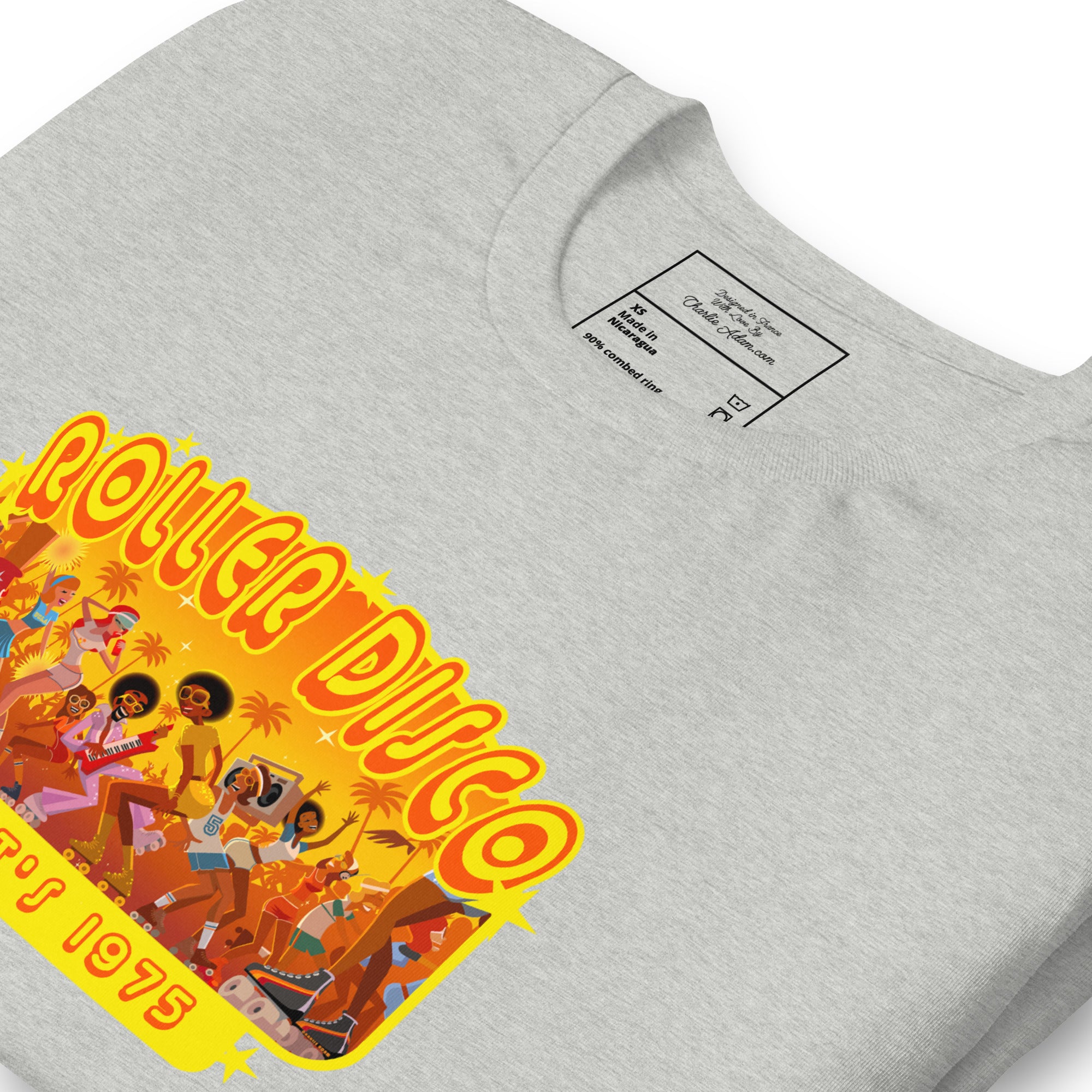 T-shirt en coton unisexe Roller Disco 1975 sur couleurs chinées claires