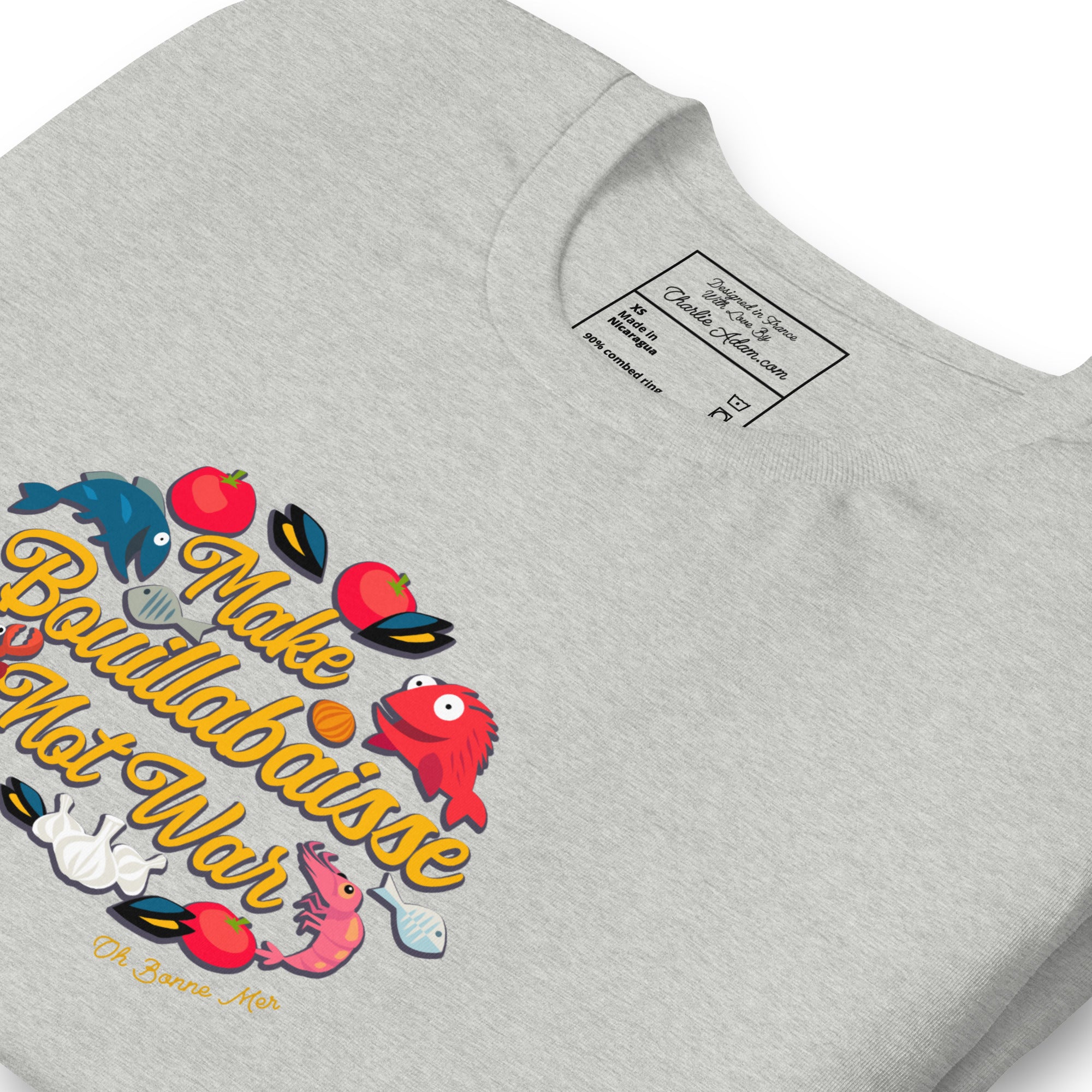 T-shirt en coton unisexe Make Bouillabaisse Not War sur couleurs chinées claires