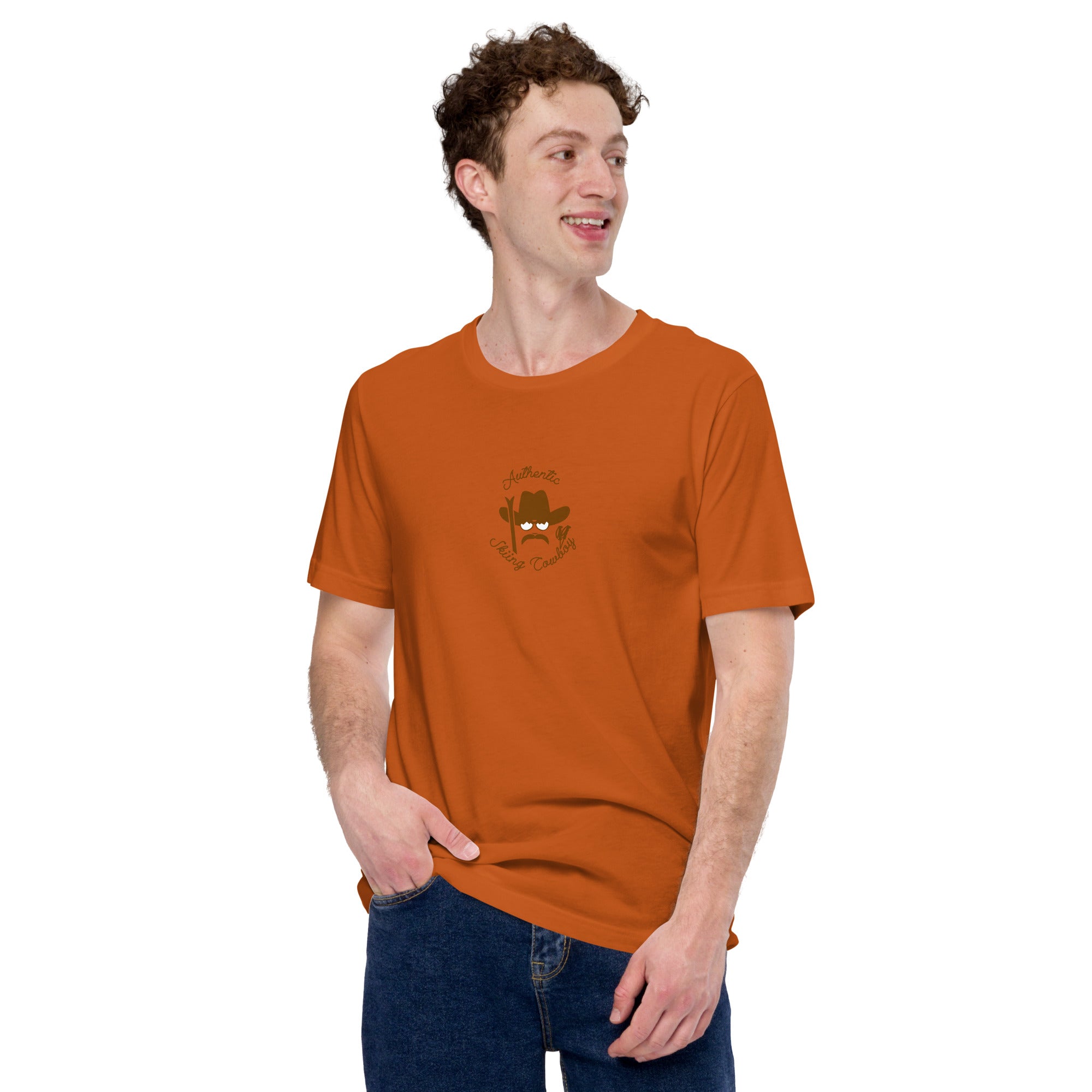 Unisex cotton t-shirt Authentic Skiing Cowboy on bright colors